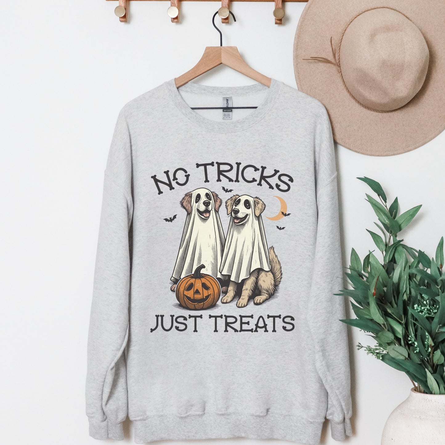 No Tricks Just Treats Dog Halloween Sweatshirt – Unisex Cozy Fall Pullover
