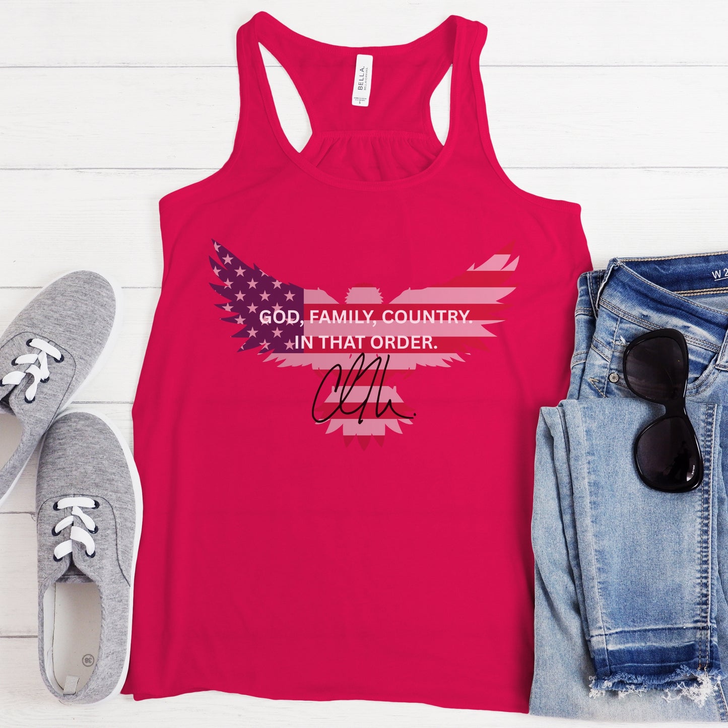 God, Family, Country Tank – Stand Strong: Charlie Kirk Collection