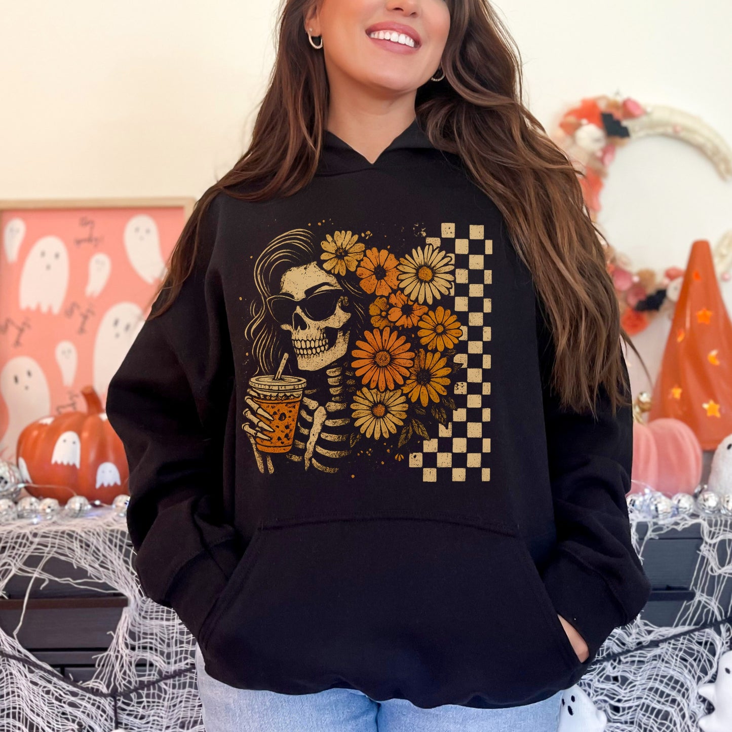 Floral Skeleton Hoodie – Gildan 50/50 | Fall Graphic Sweatshirt