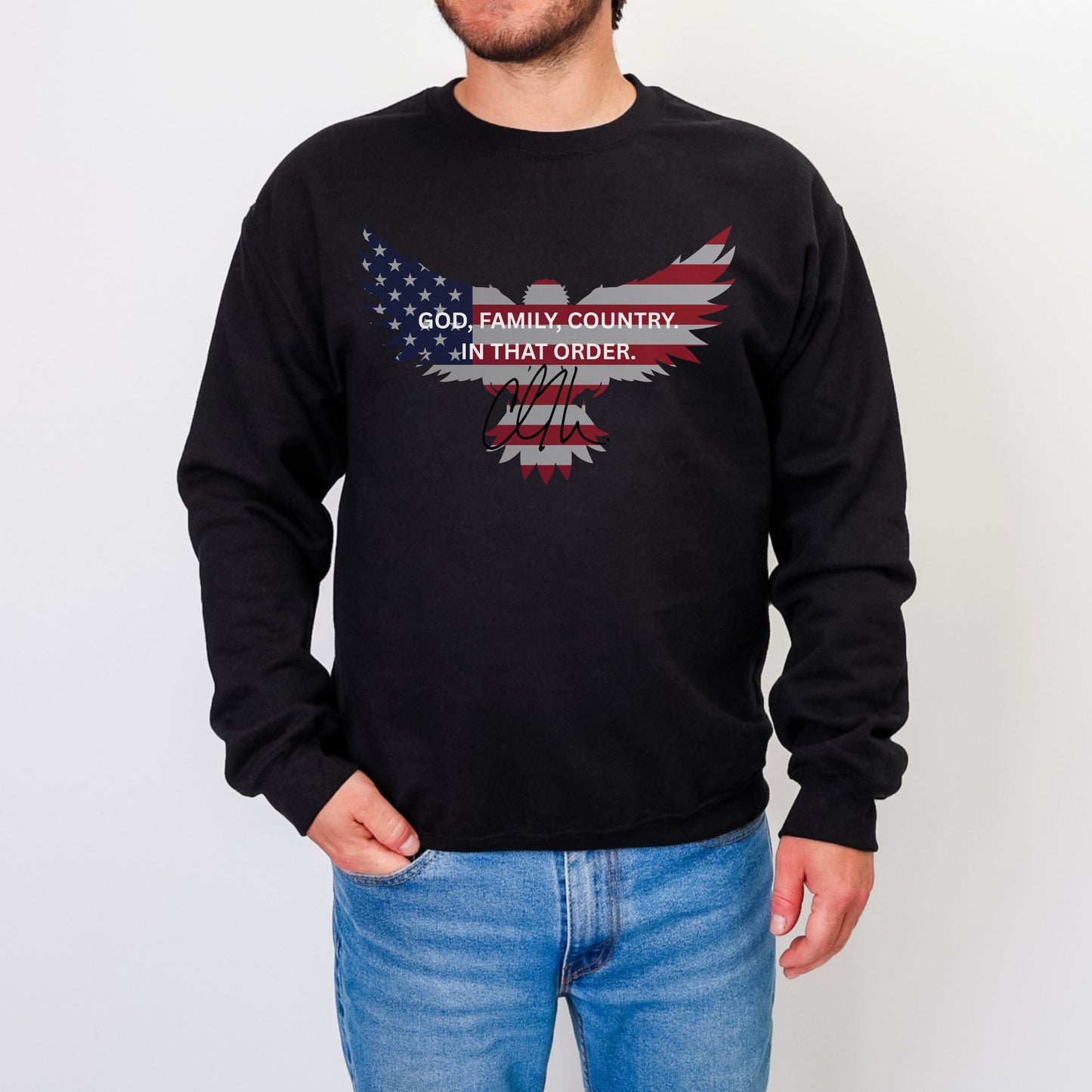 God, Family, Country Sweatshirt – Stand Strong: Charlie Kirk Collection