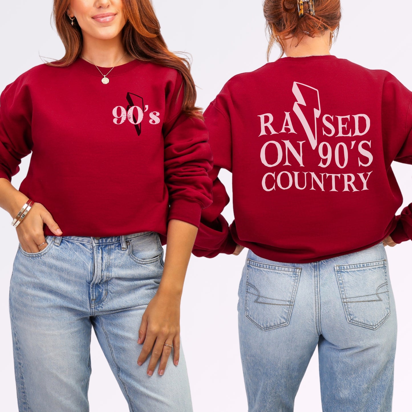 Raised on 90’s Country Sweatshirt | Front & Back Country Music Graphic Crewneck