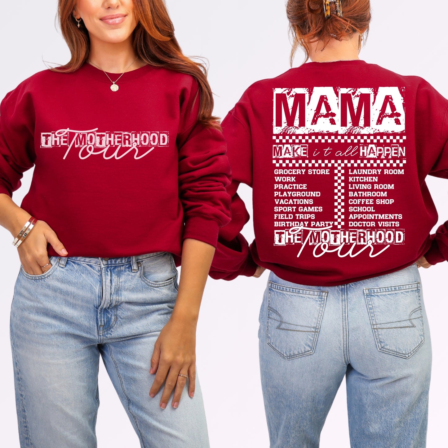 The Motherhood Tour Sweatshirt | Funny Front & Back Mom Life Crewneck