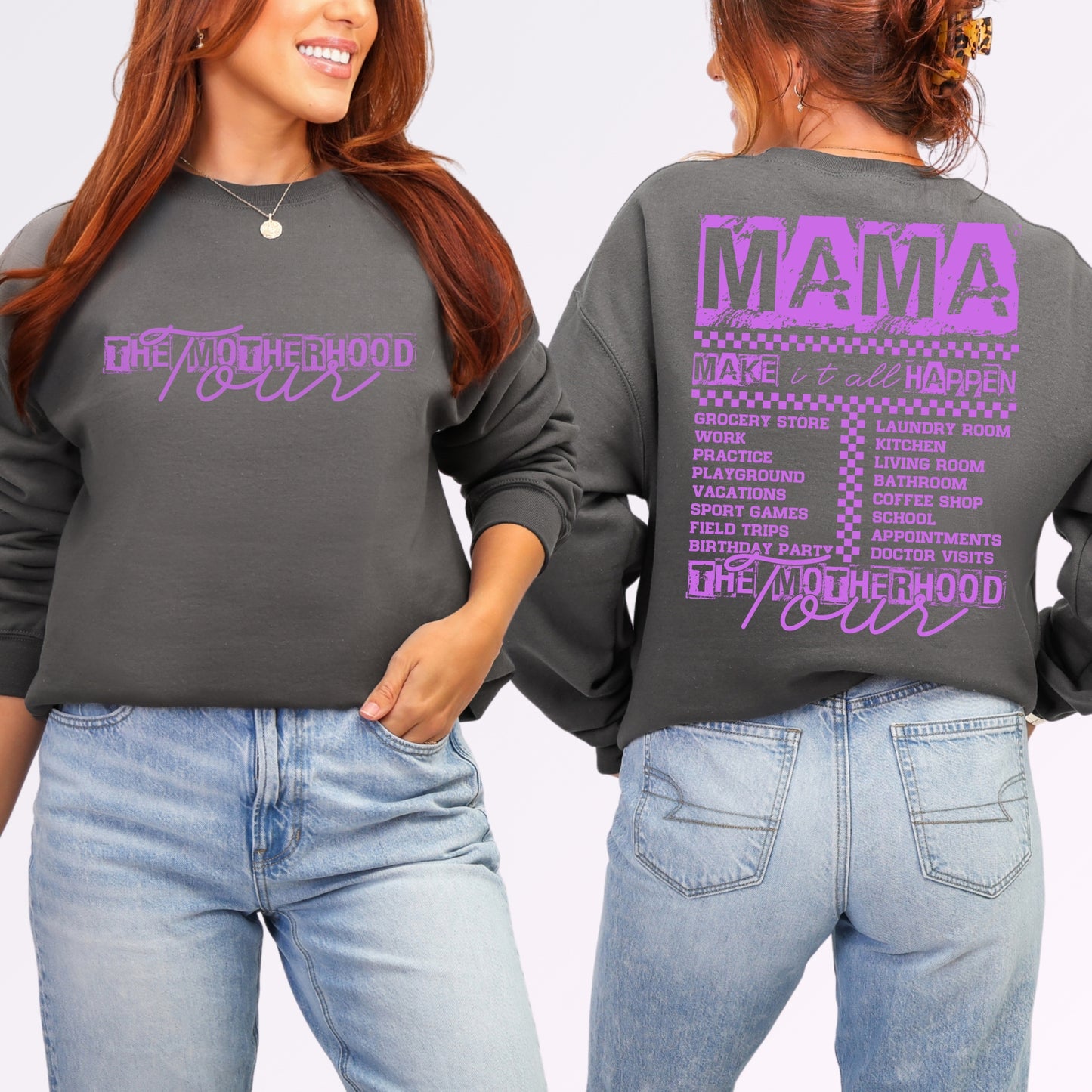 The Motherhood Tour Sweatshirt | Funny Front & Back Mom Life Crewneck