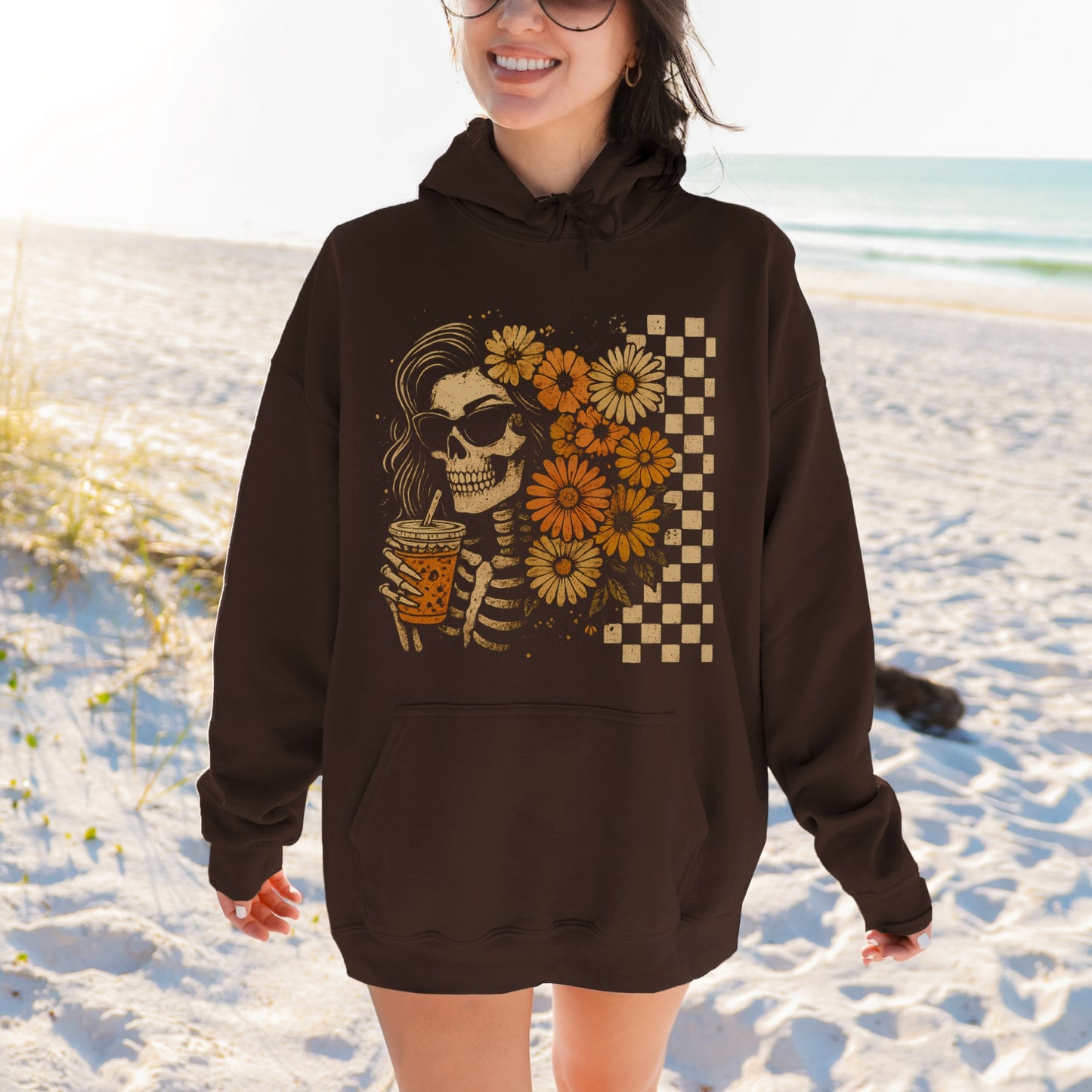 Floral Skeleton Hoodie – Gildan 50/50 | Fall Graphic Sweatshirt