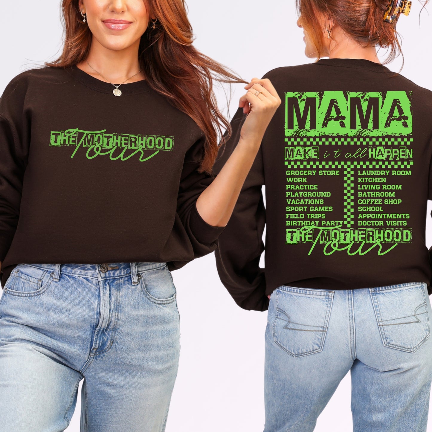 The Motherhood Tour Sweatshirt | Funny Front & Back Mom Life Crewneck
