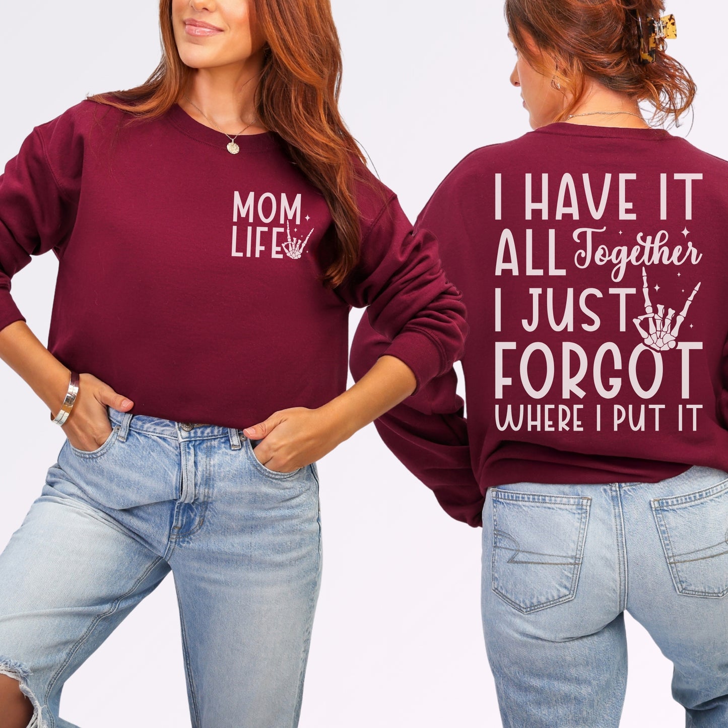 Mom Life Sweatshirt | Funny Front & Back Mom Graphic Crewneck