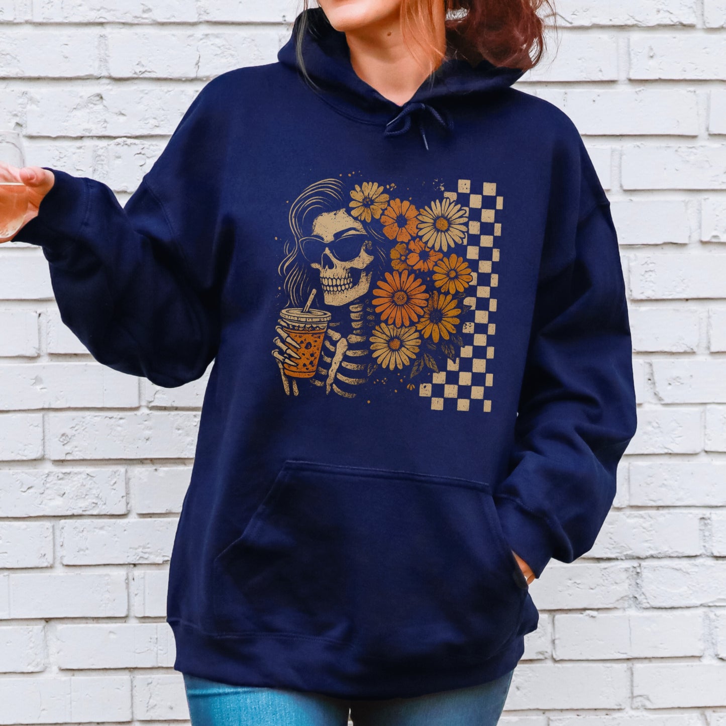 Floral Skeleton Hoodie – Gildan 50/50 | Fall Graphic Sweatshirt