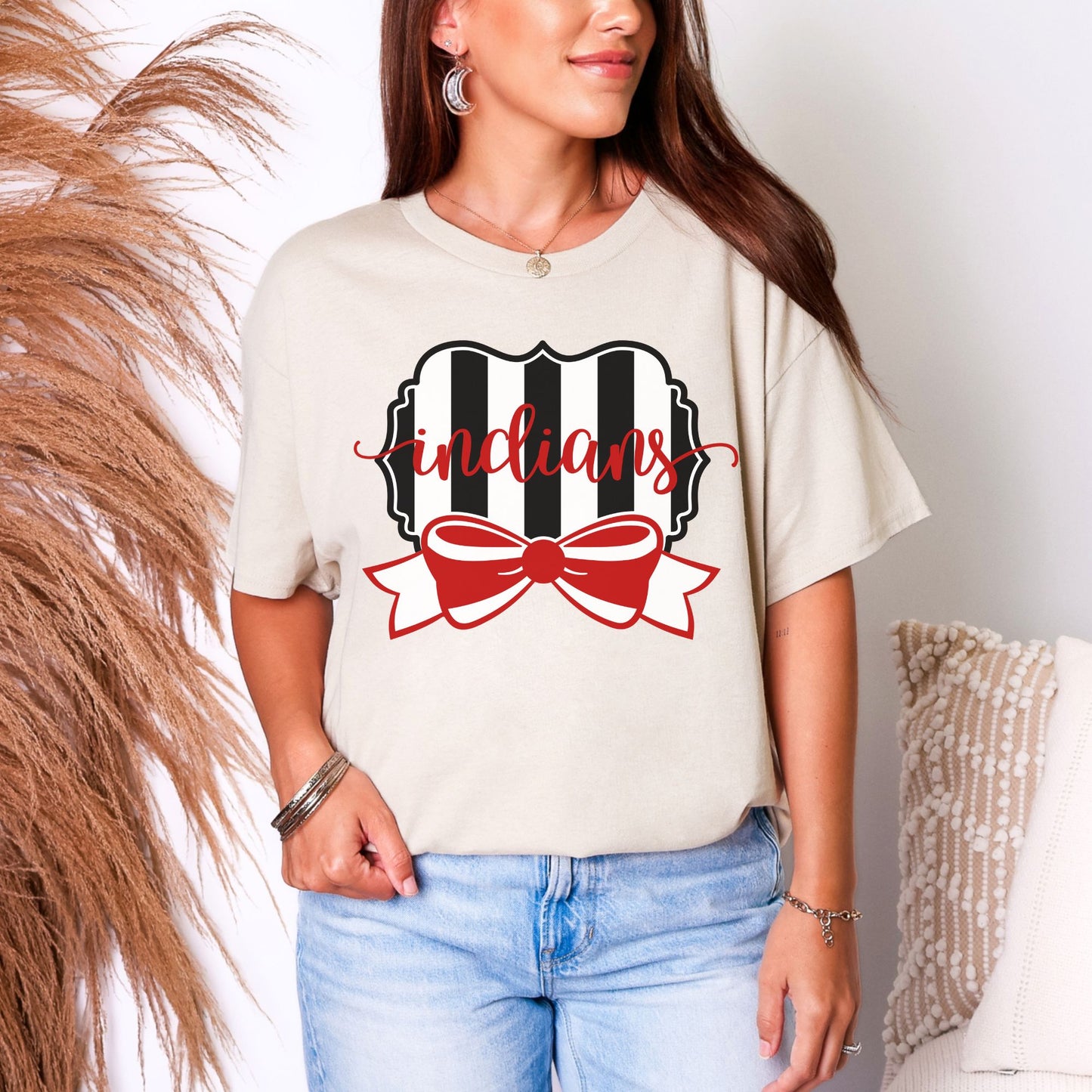 Du Quoin Indians Tee | Du Quoin Team Spirit Shirt with Stripes & Bow