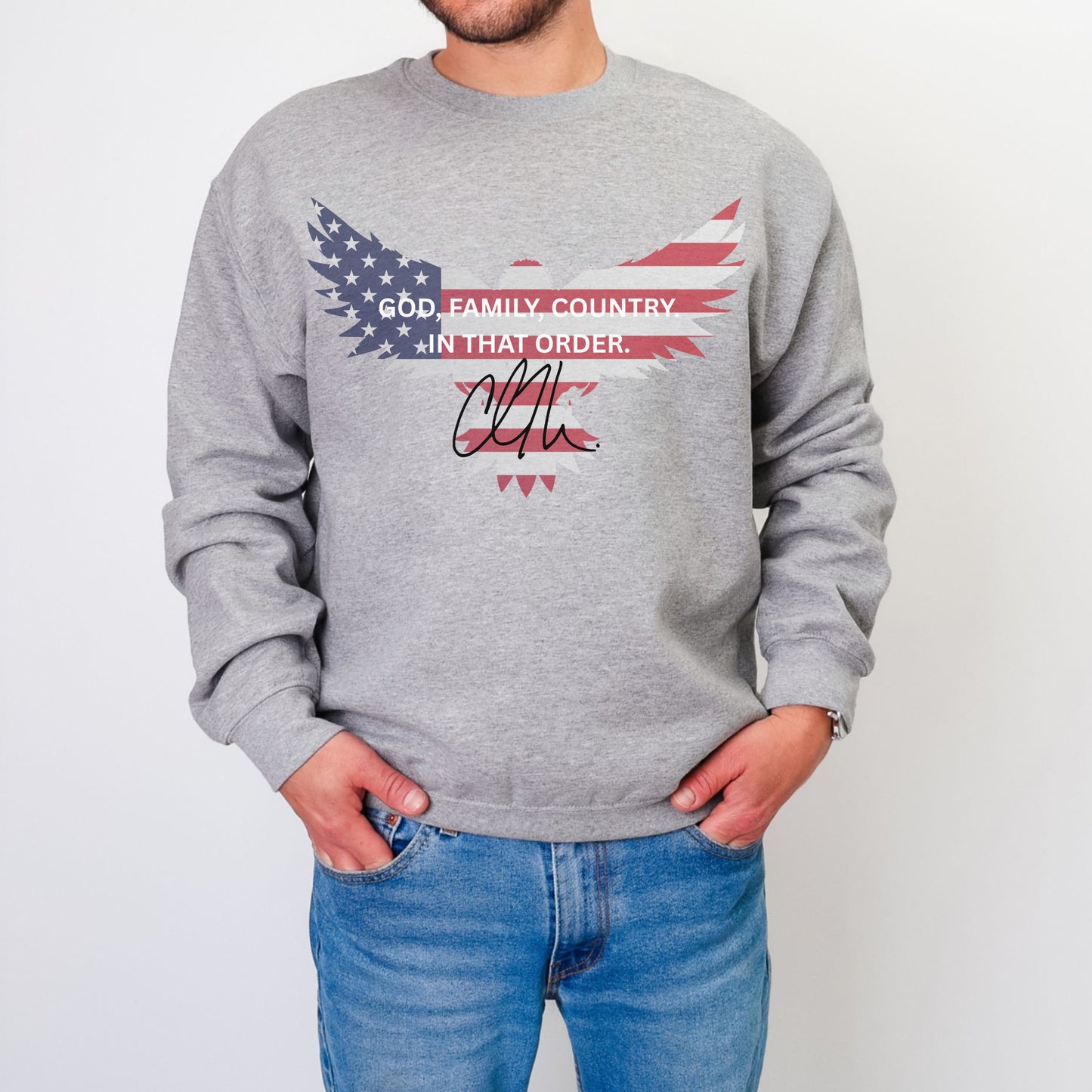 God, Family, Country Sweatshirt – Stand Strong: Charlie Kirk Collection