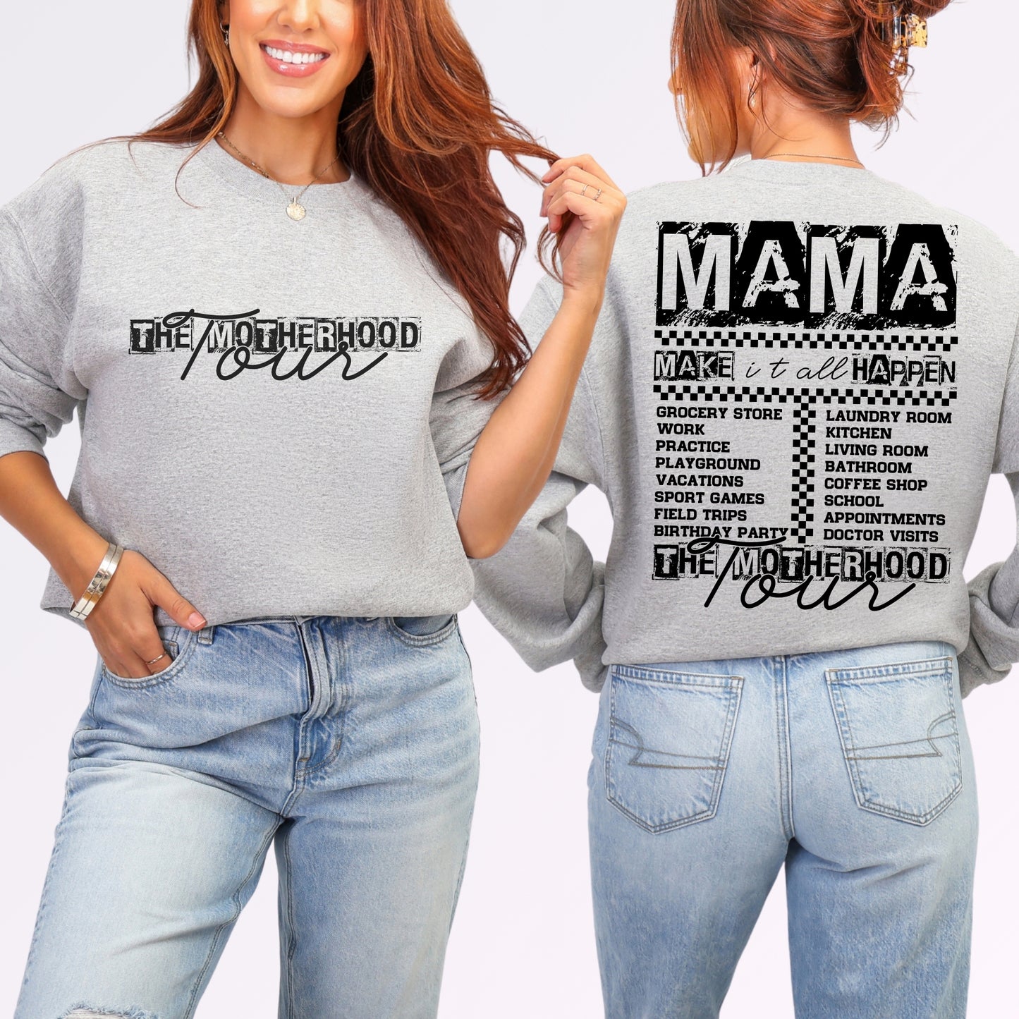 The Motherhood Tour Sweatshirt | Funny Front & Back Mom Life Crewneck