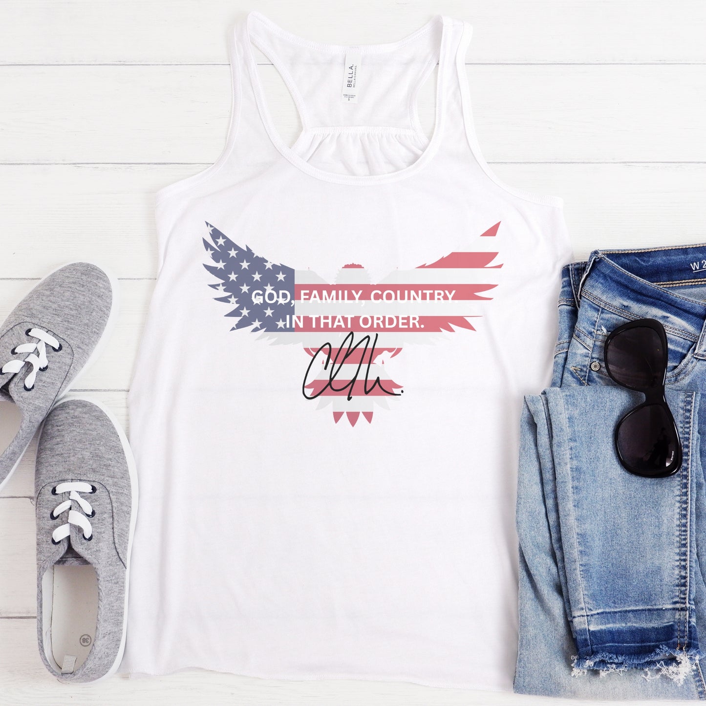 God, Family, Country Tank – Stand Strong: Charlie Kirk Collection