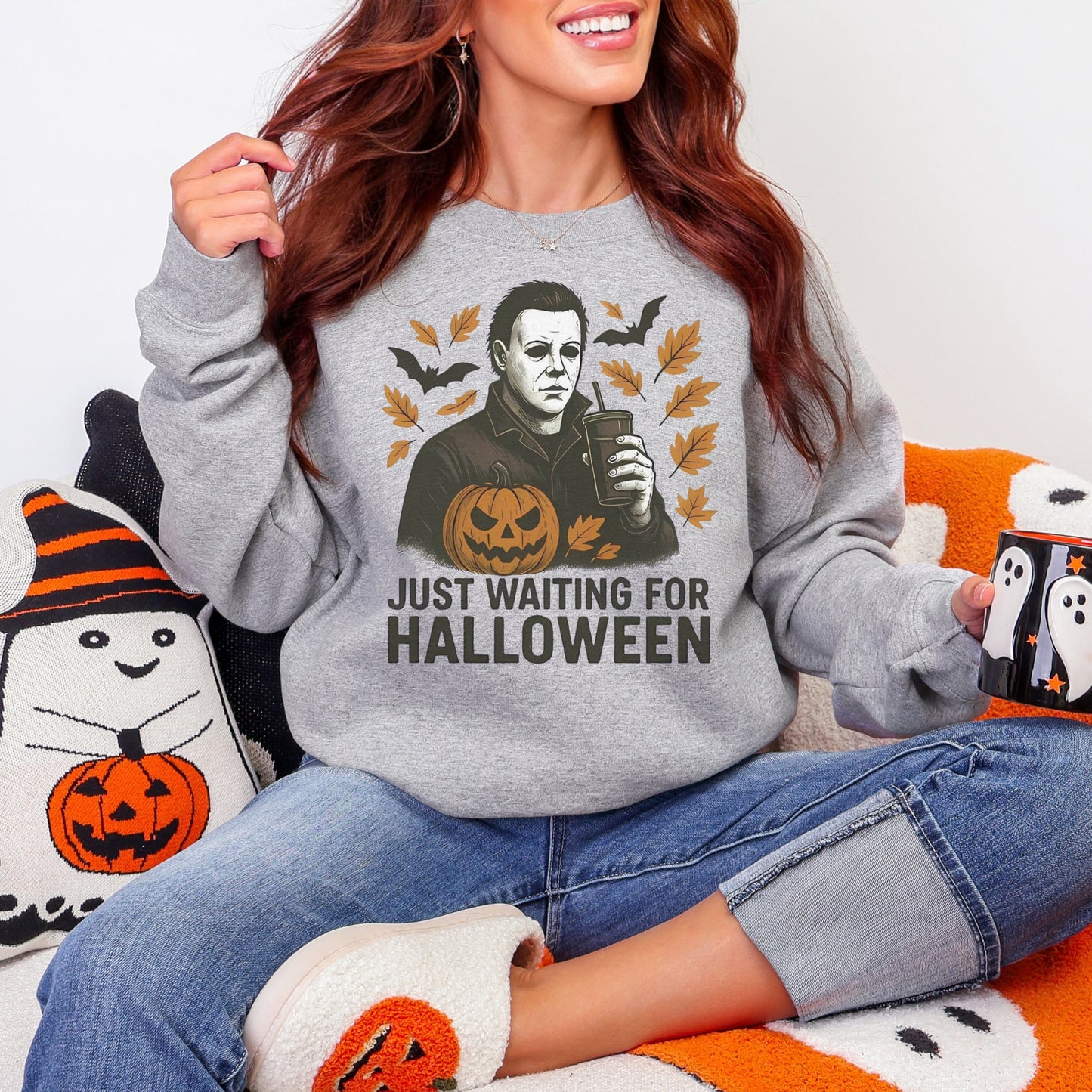 Just Waiting for Halloween Crewneck | Gildan Heavy Blend Sweatshirt
