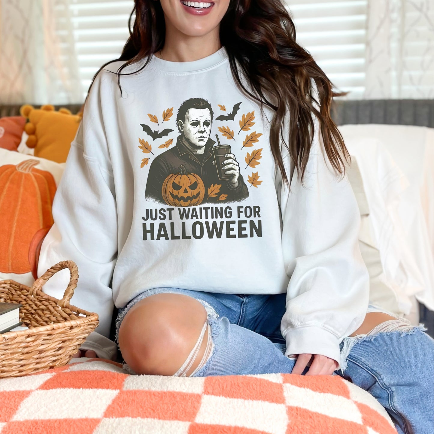 Just Waiting for Halloween Crewneck | Gildan Heavy Blend Sweatshirt