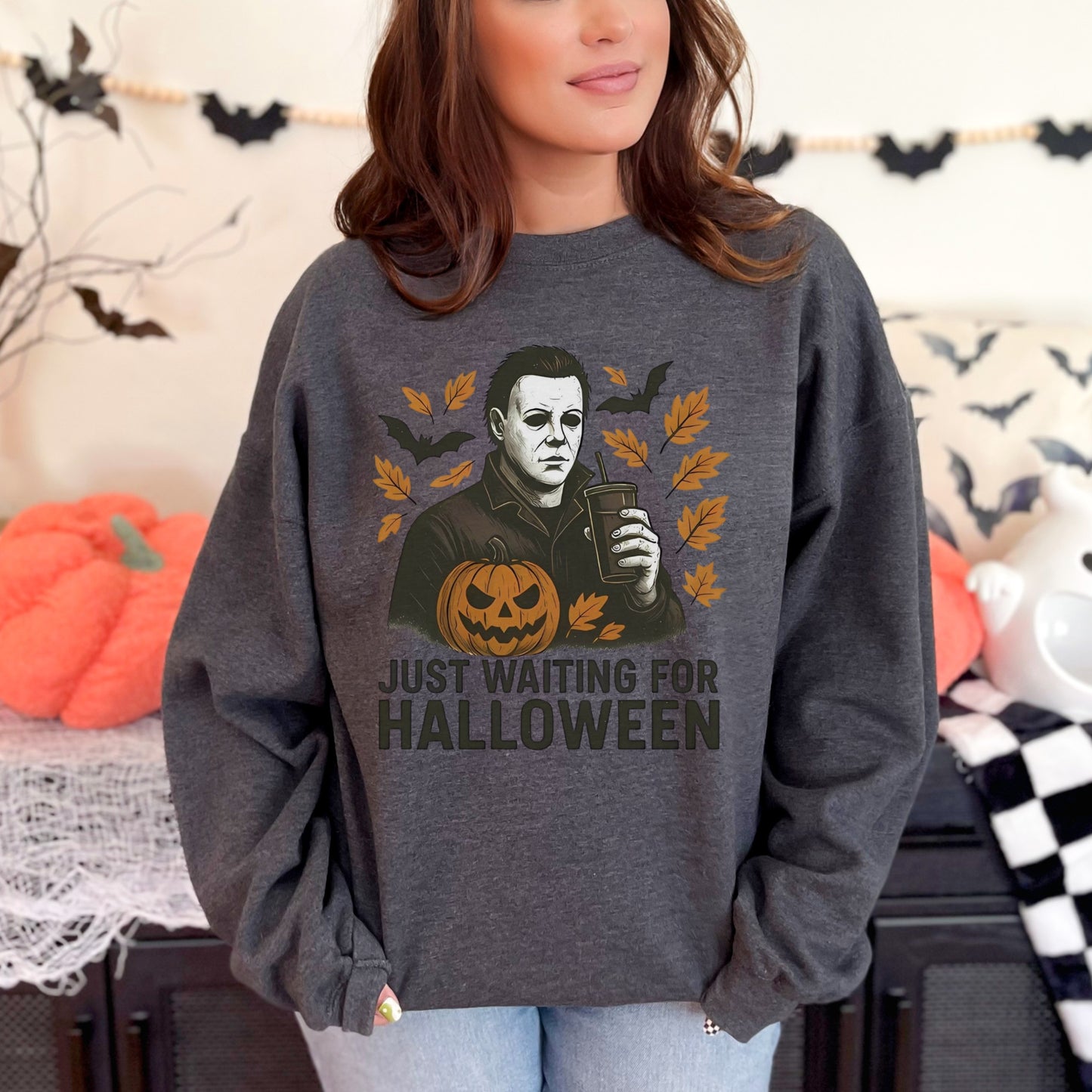 Just Waiting for Halloween Crewneck | Gildan Heavy Blend Sweatshirt