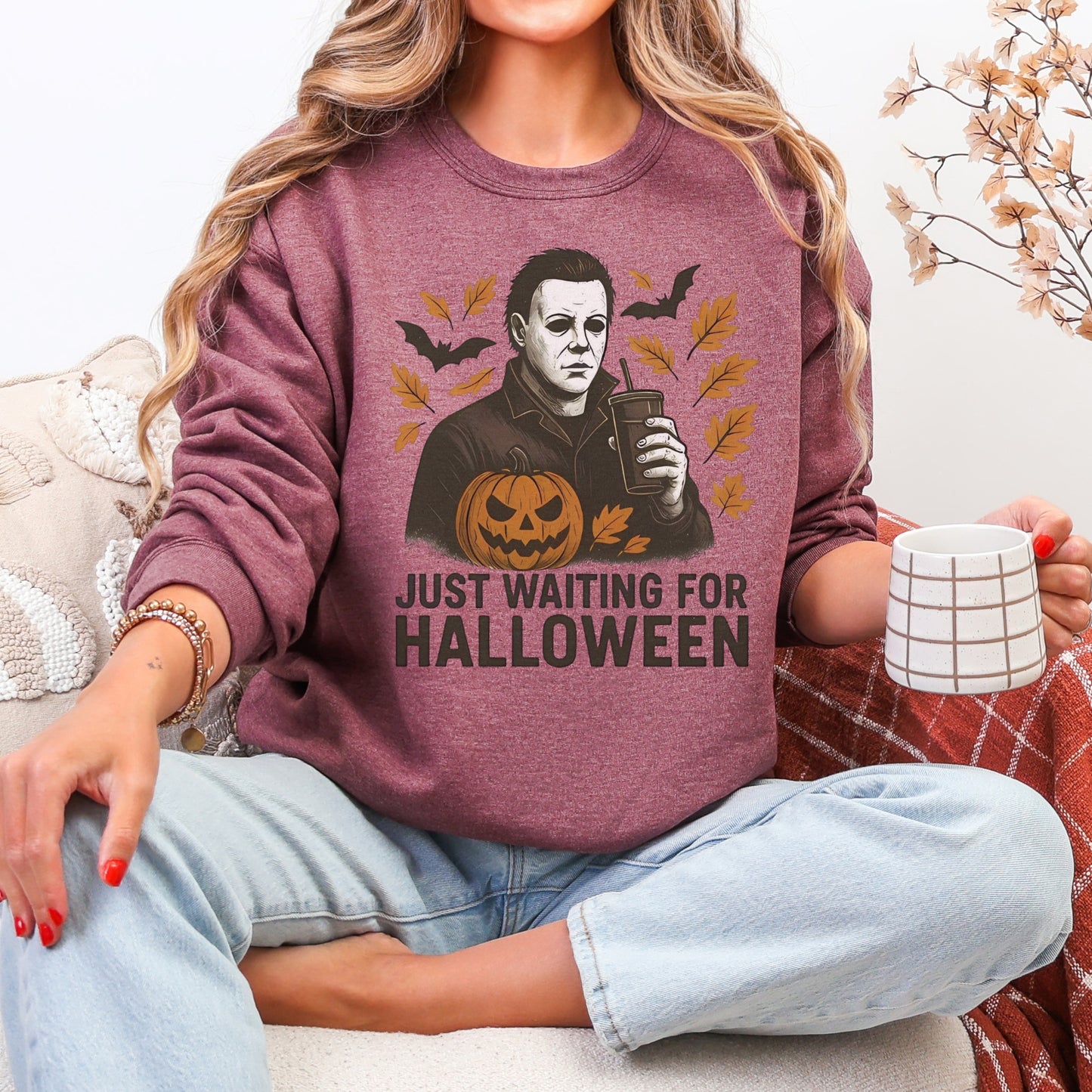 Just Waiting for Halloween Crewneck | Gildan Heavy Blend Sweatshirt