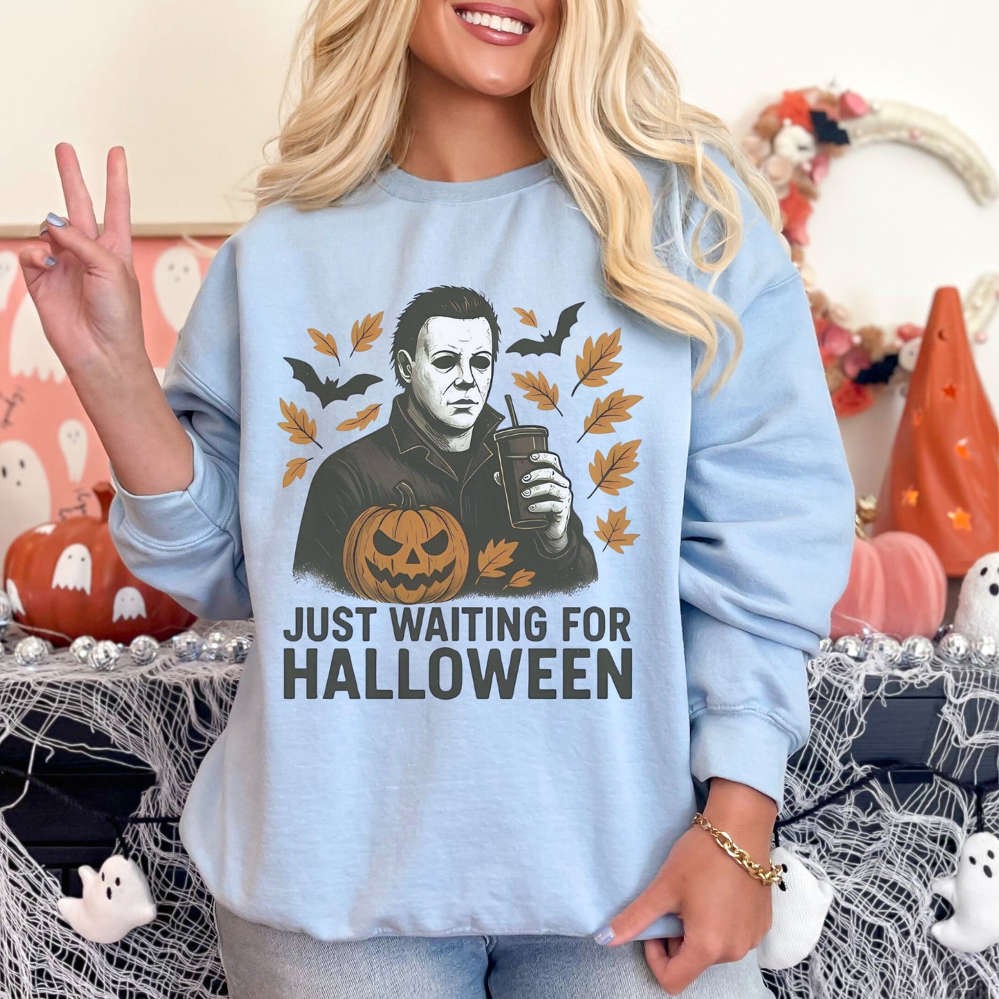 Just Waiting for Halloween Crewneck | Gildan Heavy Blend Sweatshirt