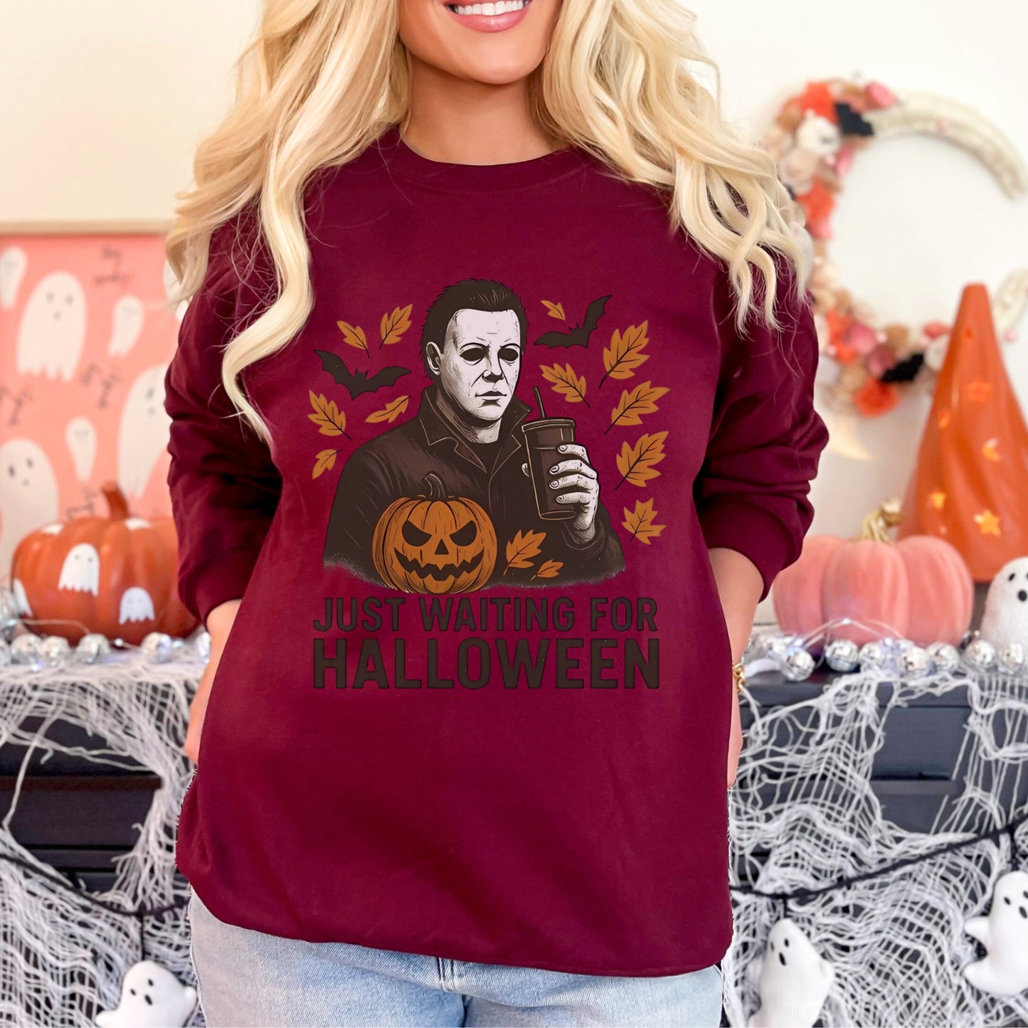 Just Waiting for Halloween Crewneck | Gildan Heavy Blend Sweatshirt
