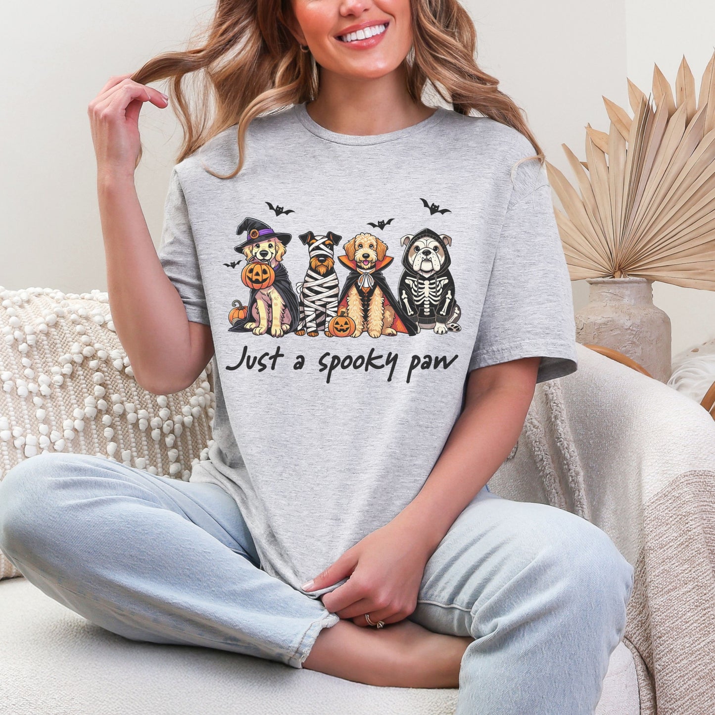 Just a Spooky Paw Gildan Softstyle Tee – Halloween Dog Lover Shirt
