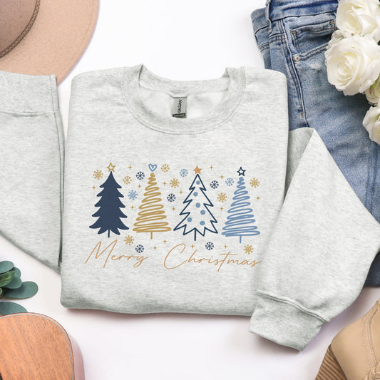 Merry Christmas Tree Line Sweatshirt