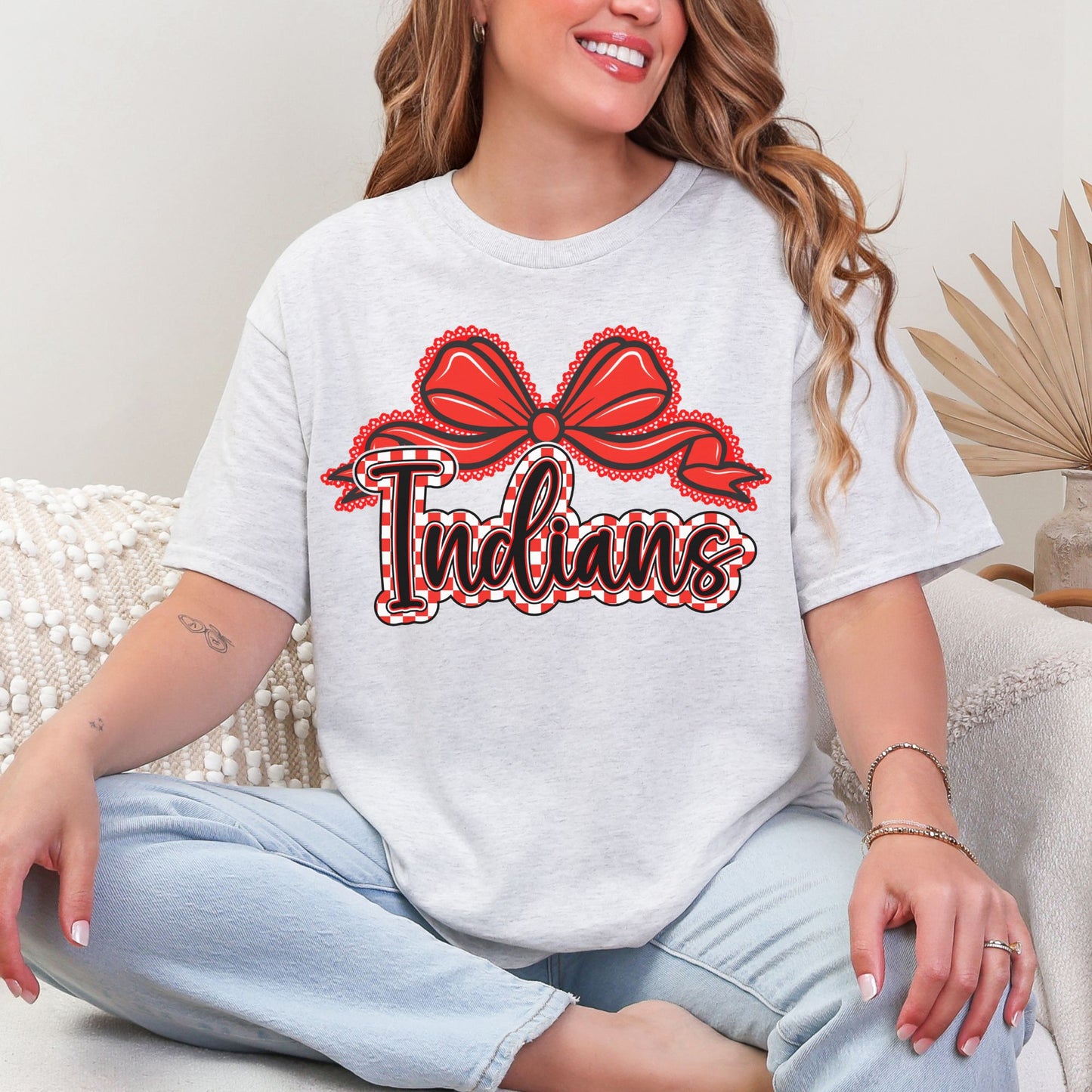 Du Quoin Indians Tee | Indians Gingham Bow Tee