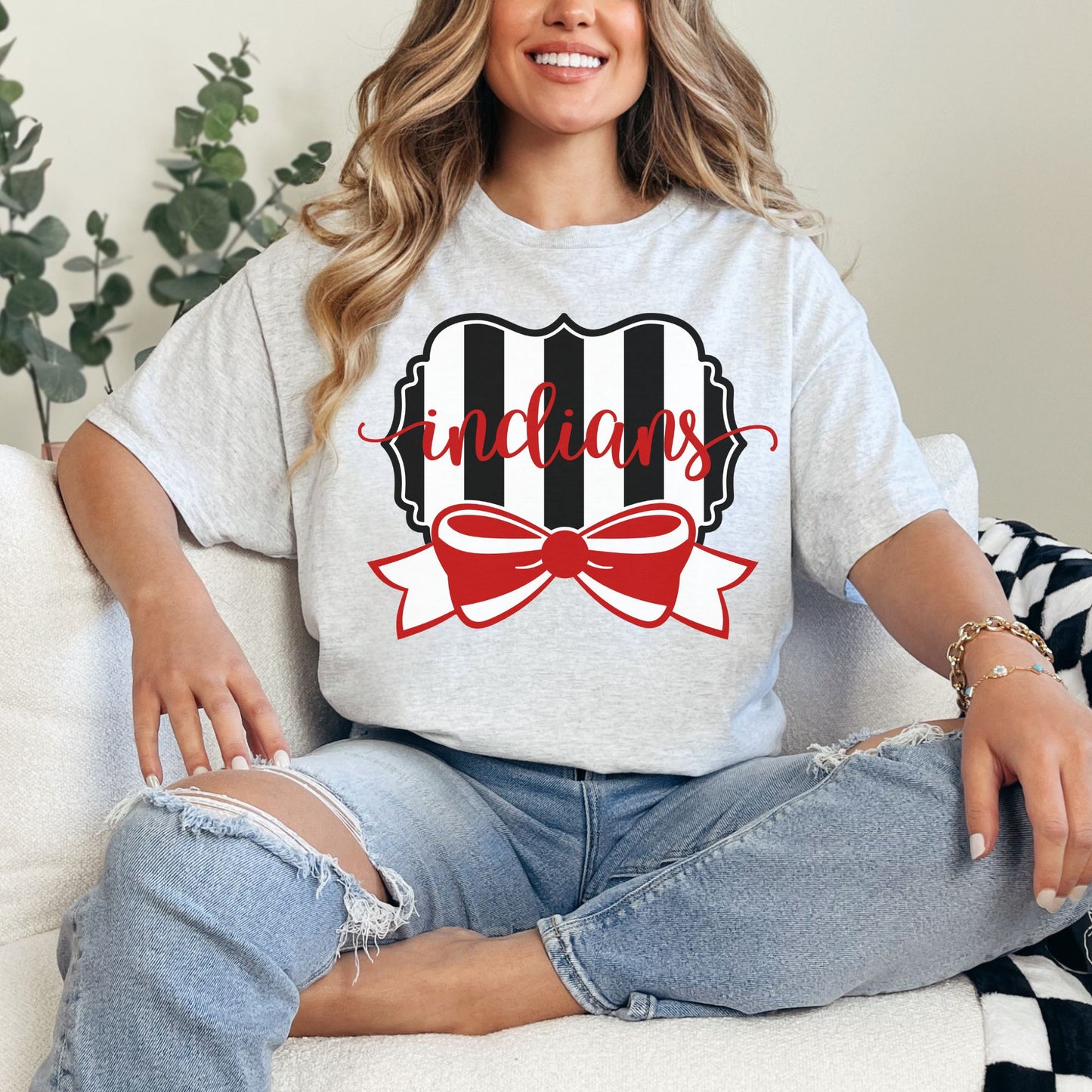 Du Quoin Indians Tee | Du Quoin Team Spirit Shirt with Stripes & Bow