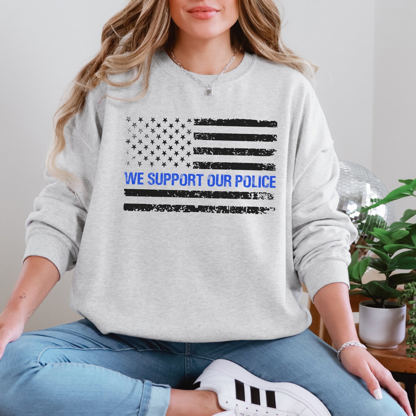 “We Support Our Police” Thin Blue Line Crewneck | Patriot Collection