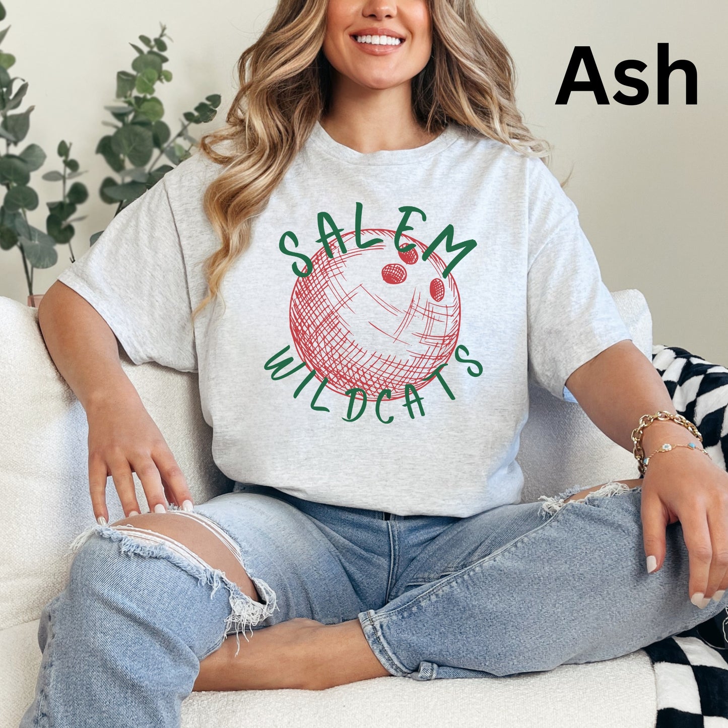 Salem Wildcats Bowling Tee | Vintage Sketch Bowling Ball Team Shirt