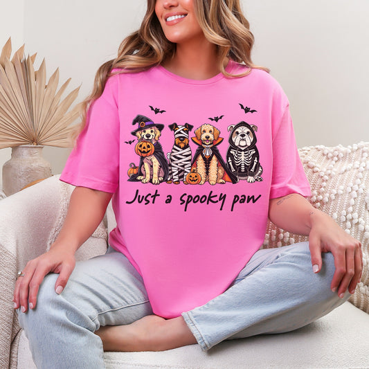 Just a Spooky Paw Gildan Softstyle Tee – Halloween Dog Lover Shirt