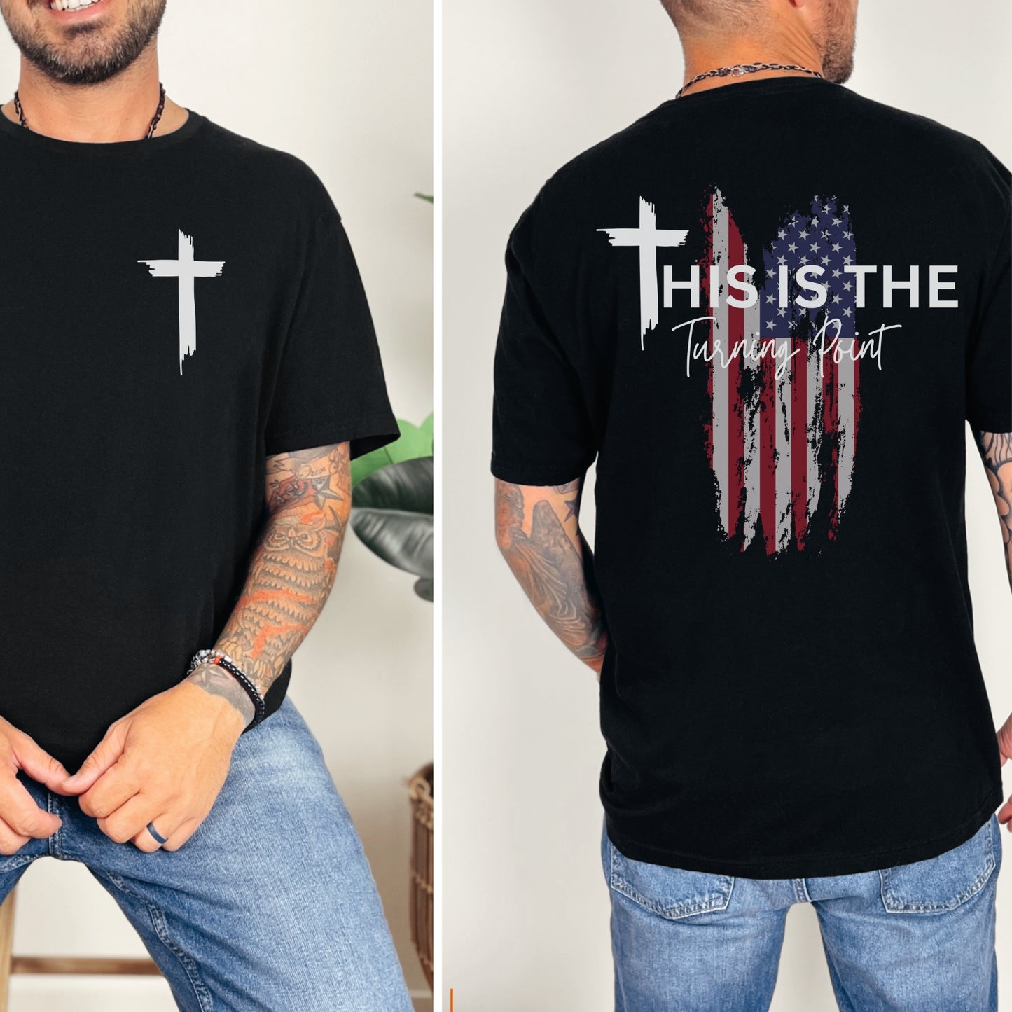 “Turning Point” Cross & American Flag T-Shirt | Patriot Collection