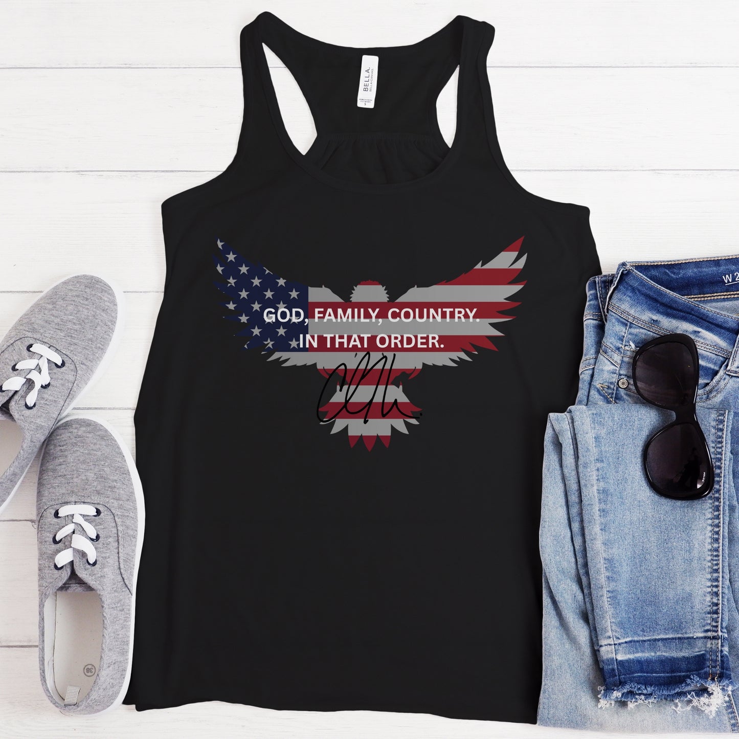 God, Family, Country Tank – Stand Strong: Charlie Kirk Collection