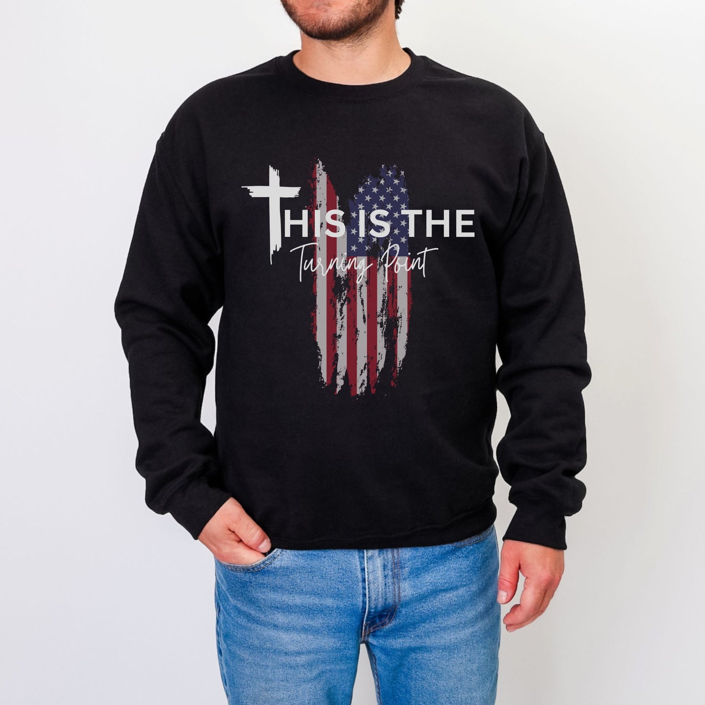 Turning Point Flag Sweatshirt – Stand Strong: Charlie Kirk Collection