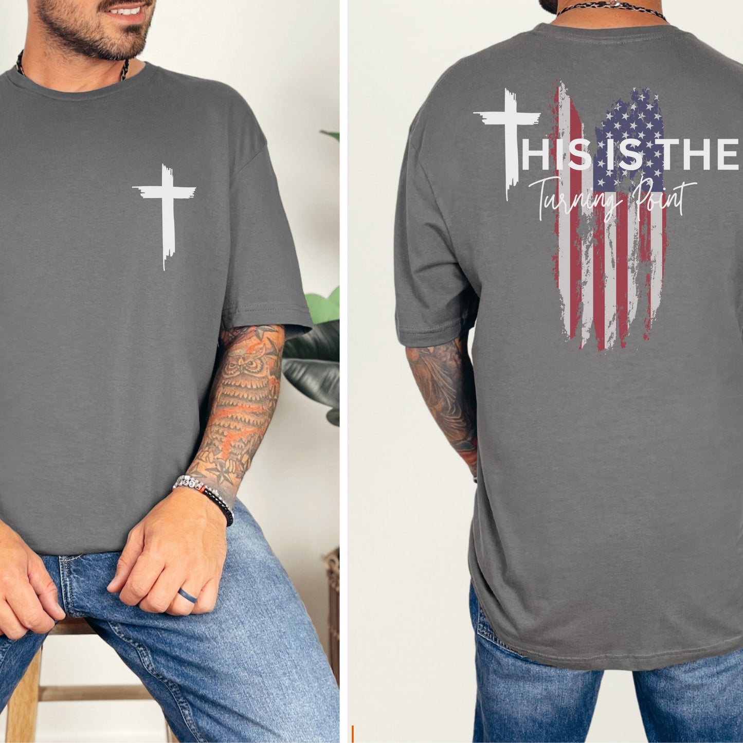 “Turning Point” Cross & American Flag T-Shirt | Patriot Collection