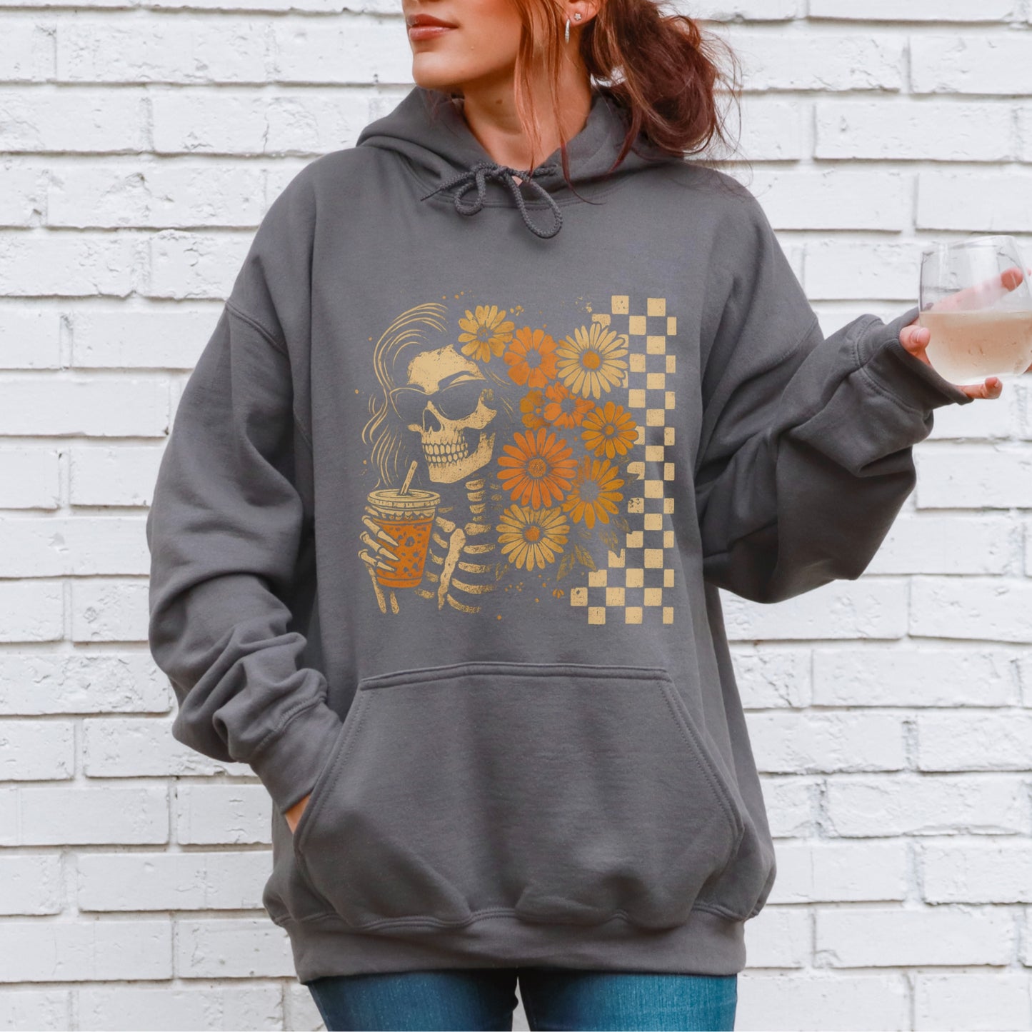 Floral Skeleton Hoodie – Gildan 50/50 | Fall Graphic Sweatshirt