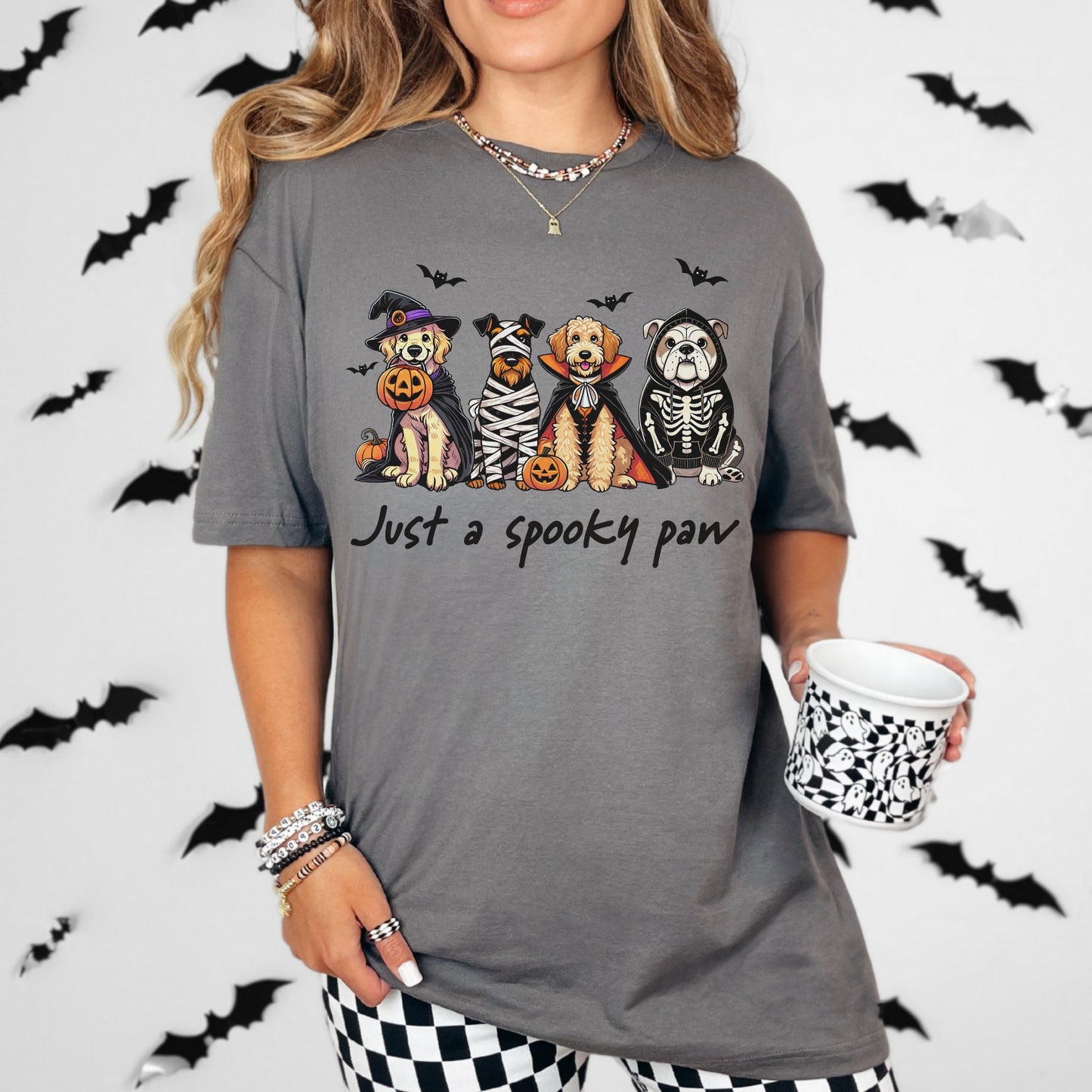 Just a Spooky Paw Gildan Softstyle Tee – Halloween Dog Lover Shirt
