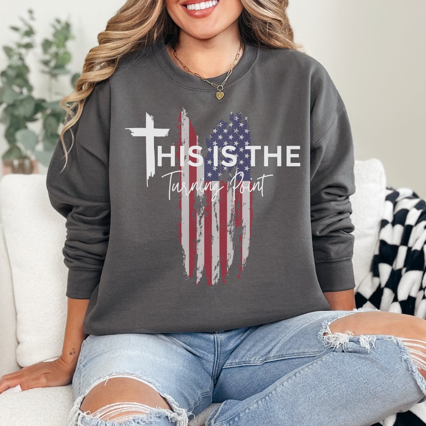 Turning Point Flag Sweatshirt – Stand Strong: Charlie Kirk Collection