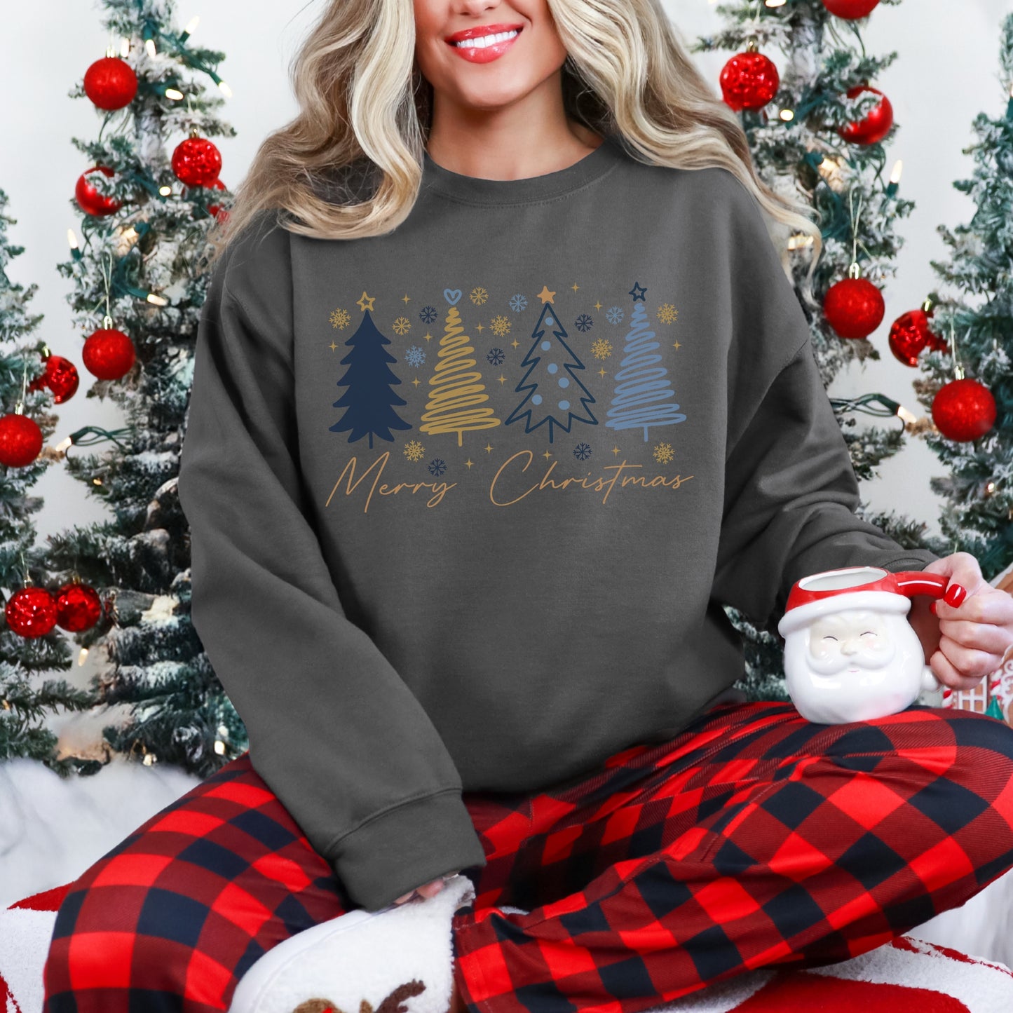 Merry Christmas Tree Line Sweatshirt