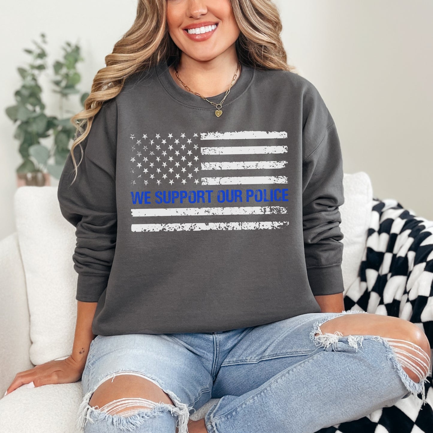 “We Support Our Police” Thin Blue Line Crewneck | Patriot Collection