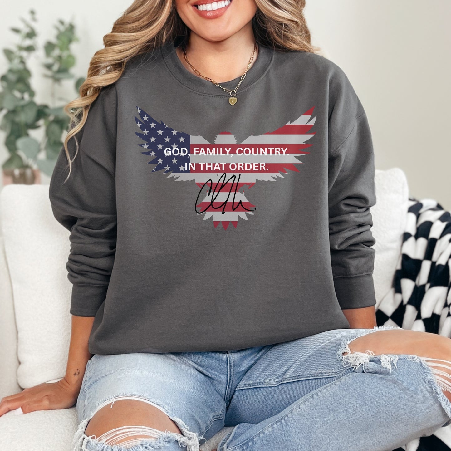 God, Family, Country Sweatshirt – Stand Strong: Charlie Kirk Collection