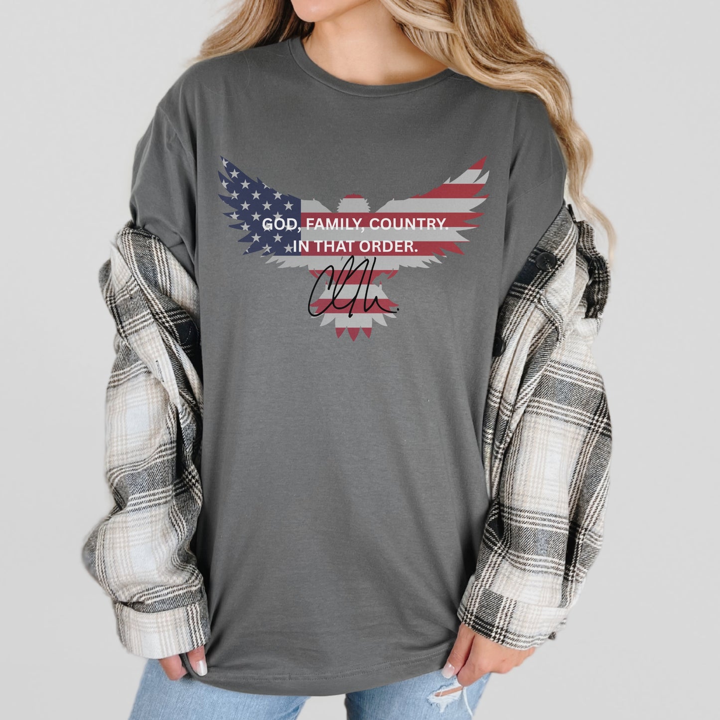 God, Family, Country Tee – Stand Strong: Charlie Kirk Collection