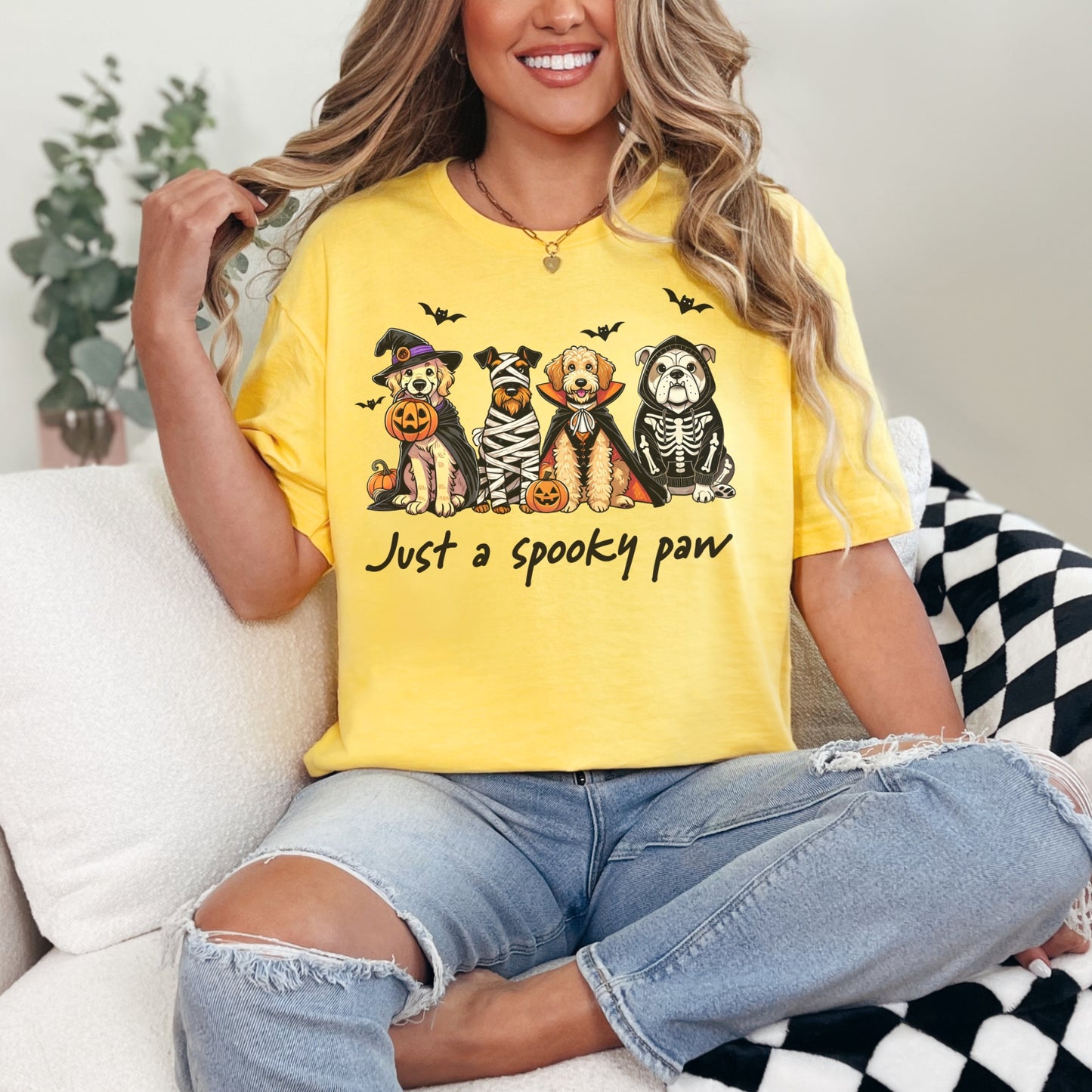 Just a Spooky Paw Gildan Softstyle Tee – Halloween Dog Lover Shirt