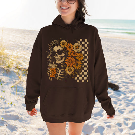 Floral Skeleton Hoodie – Gildan 50/50 | Fall Graphic Sweatshirt