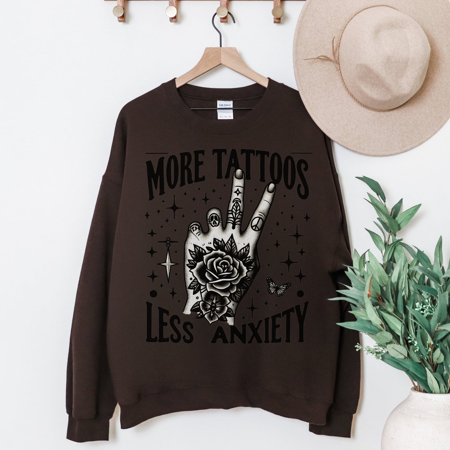 More Tattoos Less Anxiety Sweatshirt | Tattoo-Inspired Graphic Crewneck