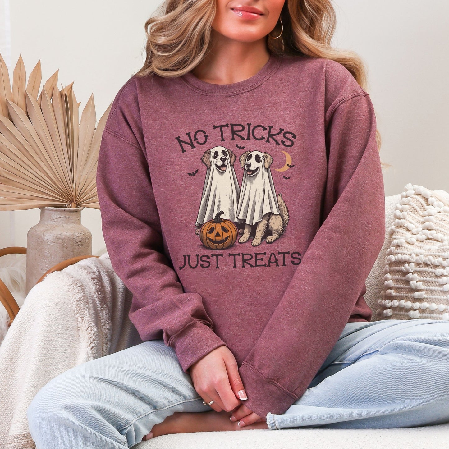 No Tricks Just Treats Dog Halloween Sweatshirt – Unisex Cozy Fall Pullover