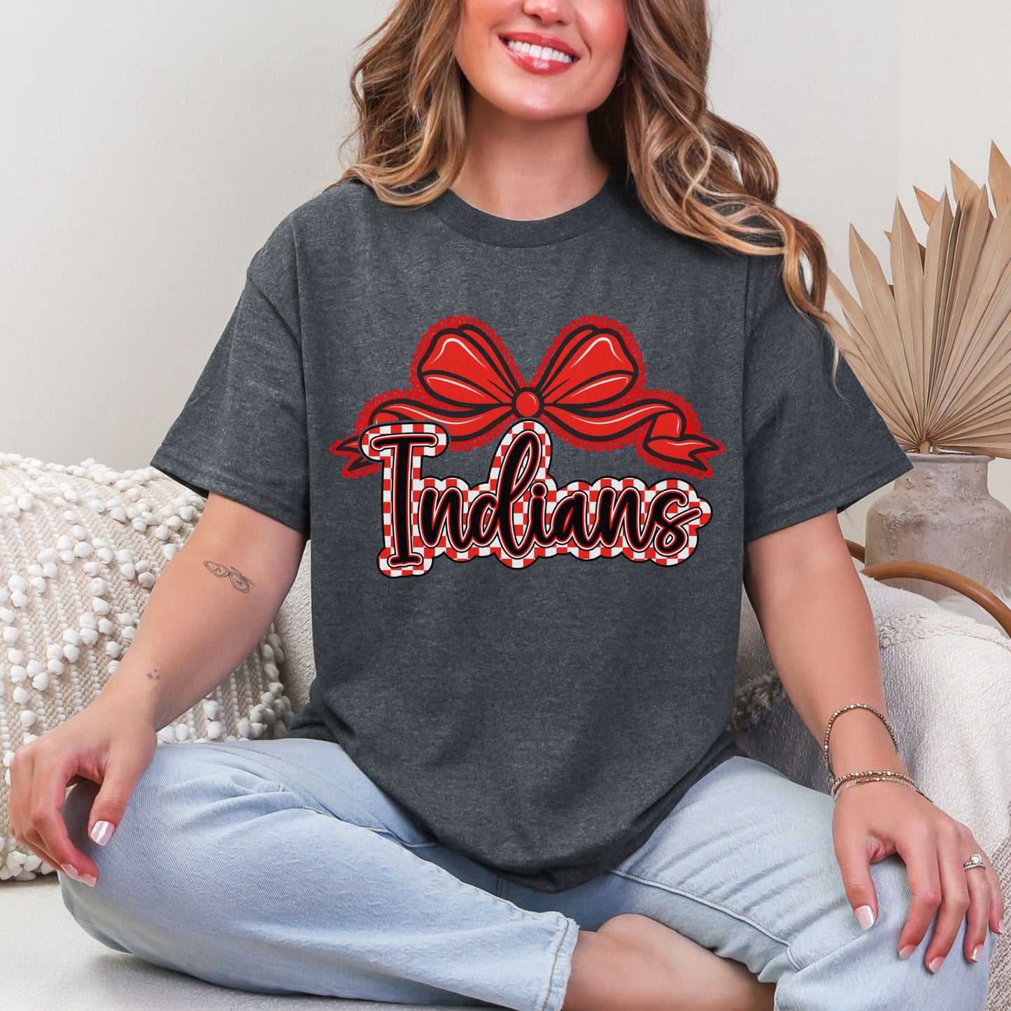 Du Quoin Indians Tee | Indians Gingham Bow Tee