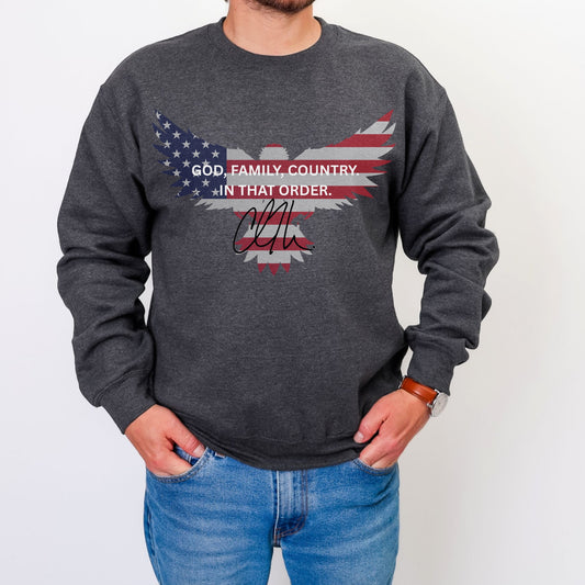 God, Family, Country Sweatshirt – Stand Strong: Charlie Kirk Collection