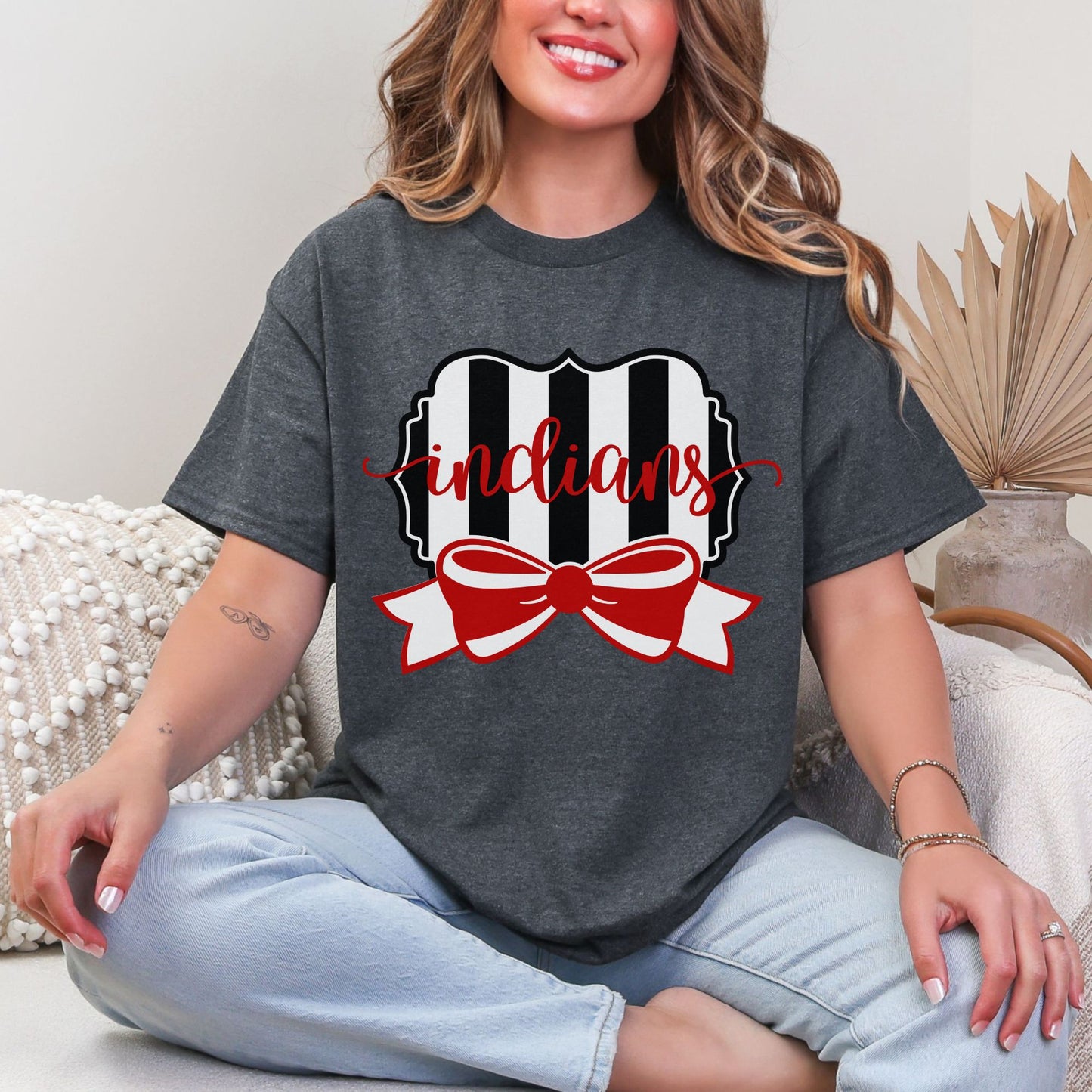 Du Quoin Indians Tee | Du Quoin Team Spirit Shirt with Stripes & Bow