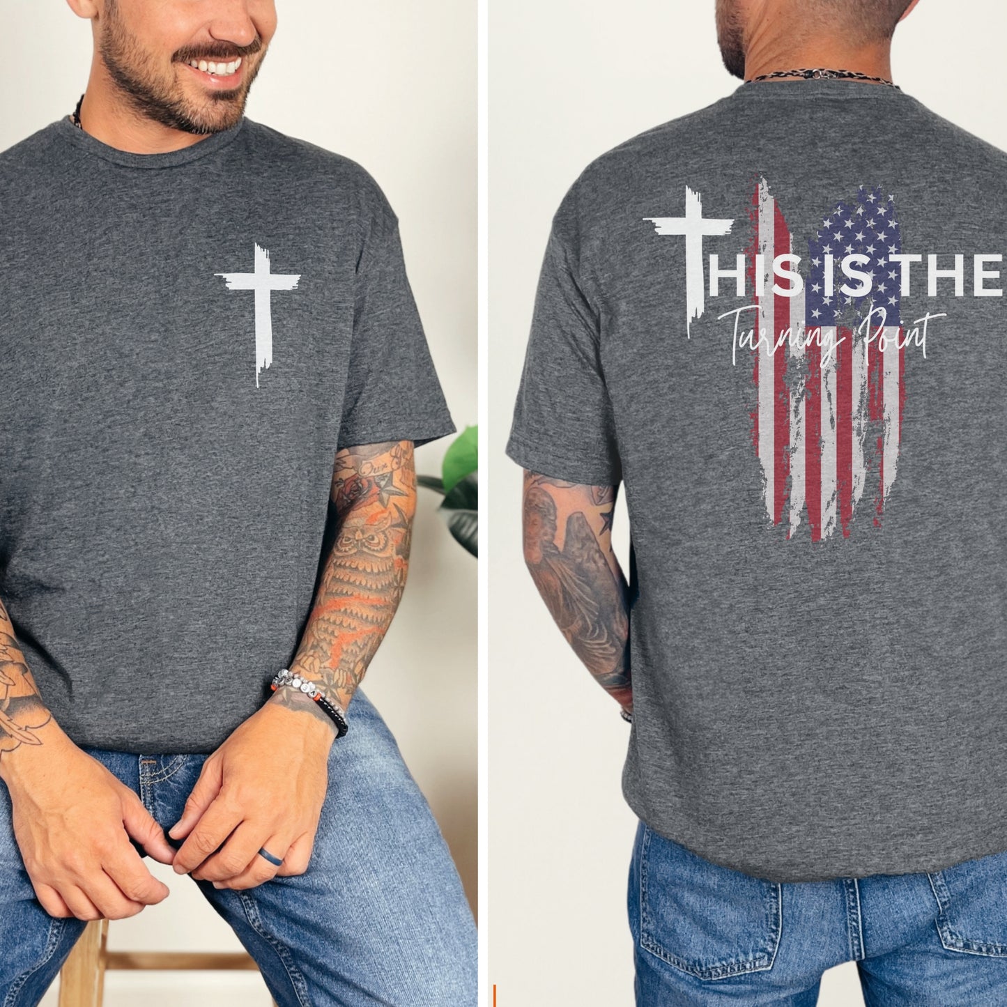 “Turning Point” Cross & American Flag T-Shirt | Patriot Collection