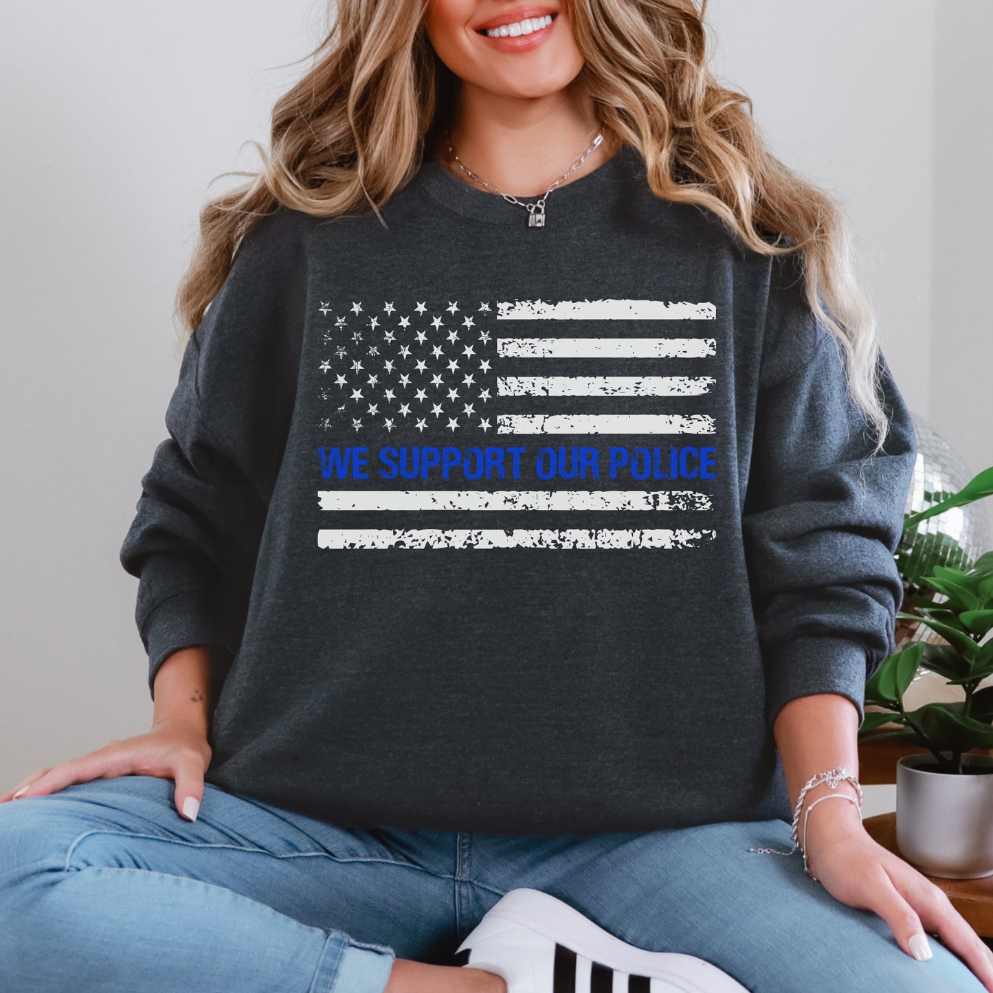 “We Support Our Police” Thin Blue Line Crewneck | Patriot Collection