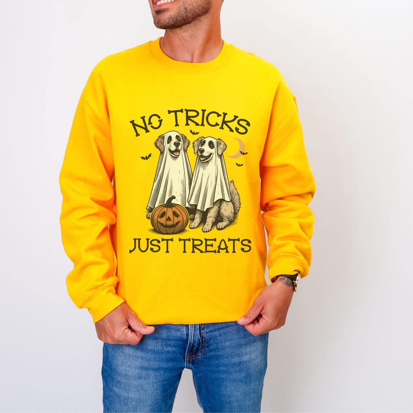 No Tricks Just Treats Dog Halloween Sweatshirt – Unisex Cozy Fall Pullover