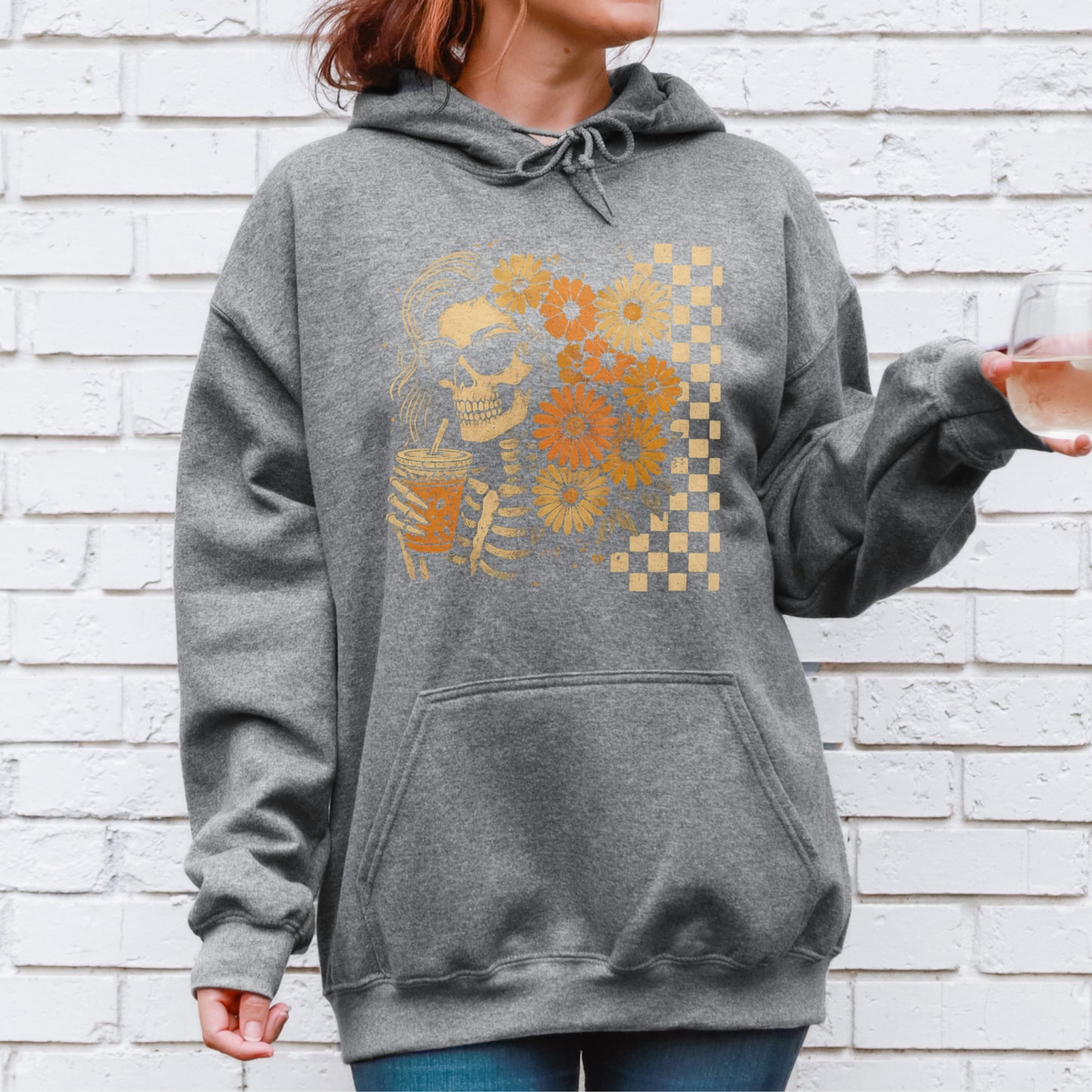 Floral Skeleton Hoodie – Gildan 50/50 | Fall Graphic Sweatshirt